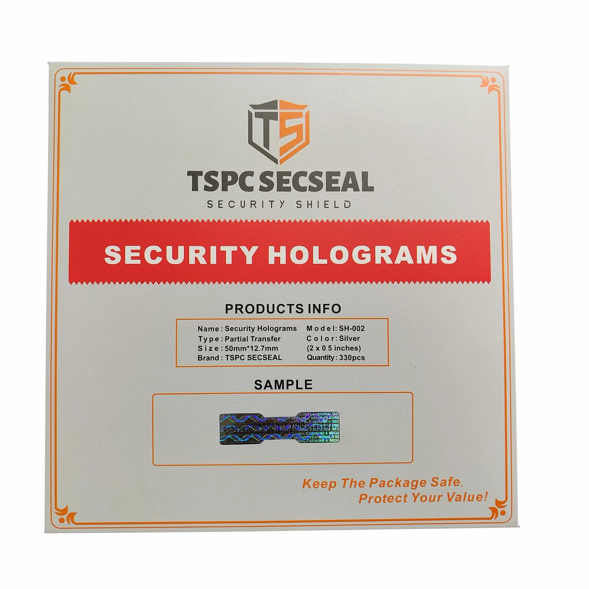 Naklejki hologramowe zabezpieczające 12,7x50mm 330szt. Srebrne etykiety plomby