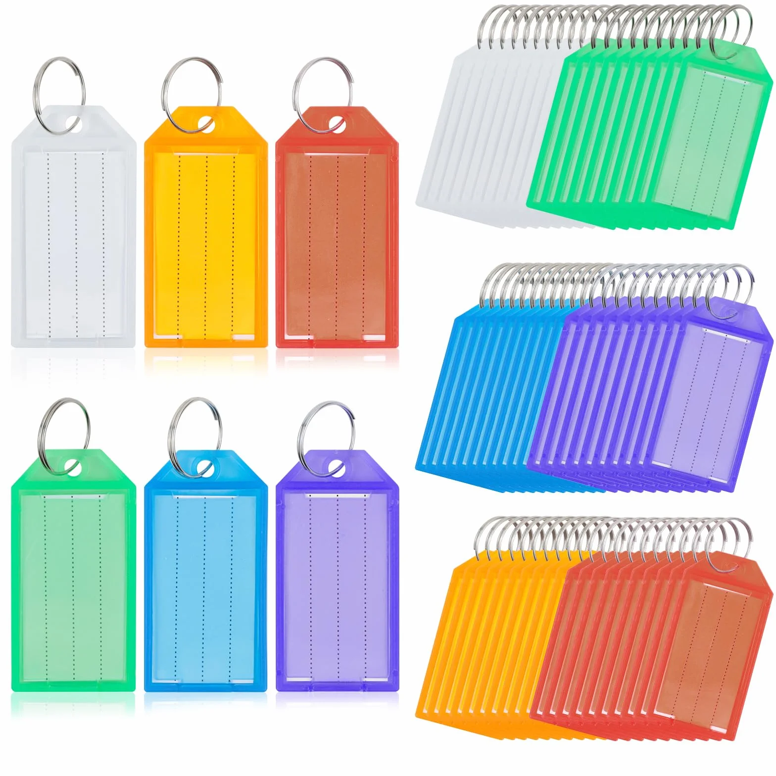 AiQInu 60 sztuk plastikowe breloki do pisania z breloczkami, breloczki do kluczy, identyfikator, przywieszki do kluczy, do bagażu oznaczania kluczy, walizek dla zwierząt domowych, biura, 6 kolorów