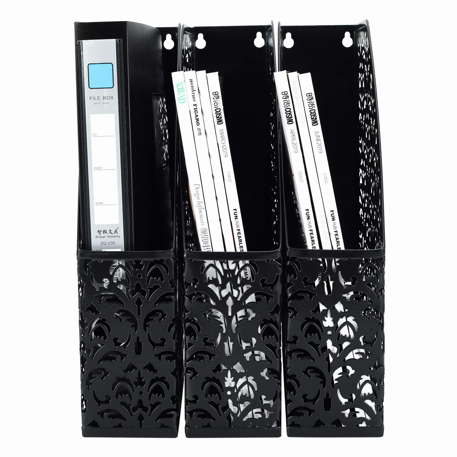 EasyPAG Stojak na Dokumenty A4 Metal Pionowy,Segregator Stojący,Półki na Foldery,Organizer na Biurko,Taca na Czasopisma,Półka na Listy do Domu & Biura,Pakiet 3 Sztuk,Czarny