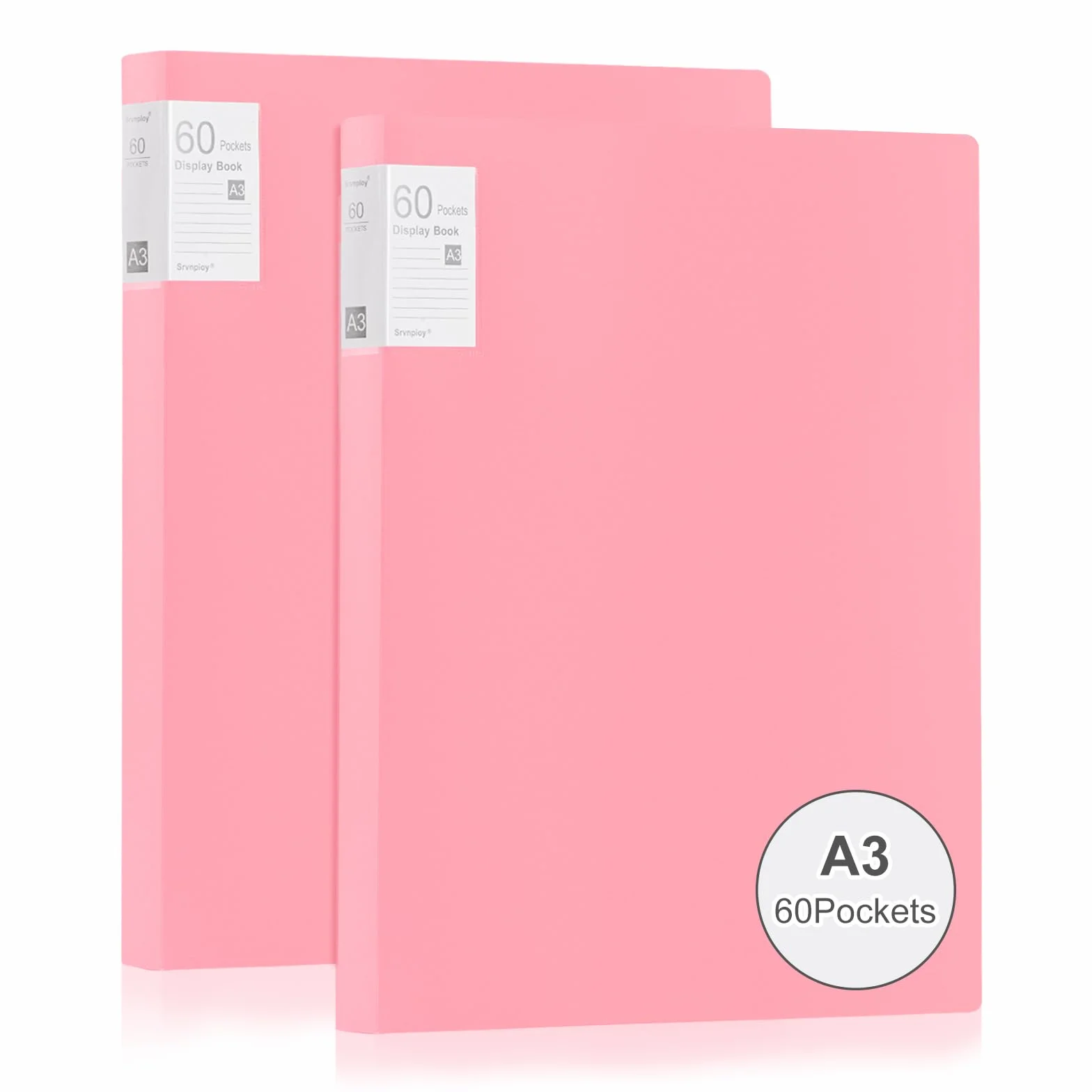 2 sztuki A3 albumu prezentacyjnego, album w formacie A3, z 60 przezroczystymi pokrowcami na 120 arkuszy, do dzieł sztuki, dokumentów, portfolio, kolor różowy