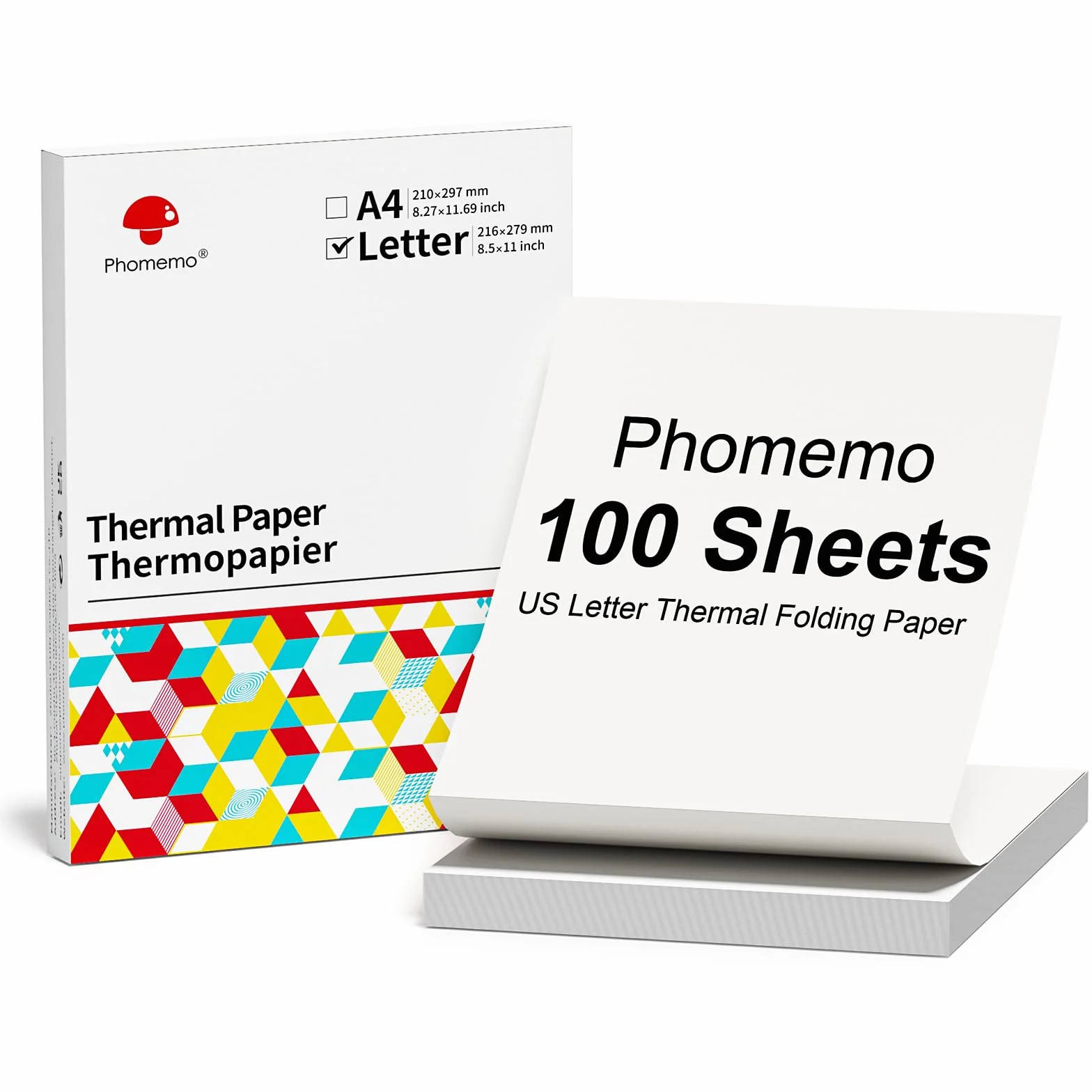 Phomemo Papier składany w formacie US Letter, 216 mm x 279 mm, kompatybilny z Phomemo P831/M832/M833/M834, przenośna drukarka A4, do biznesu, zdjęć, rachunków, umów, 100 arkuszy