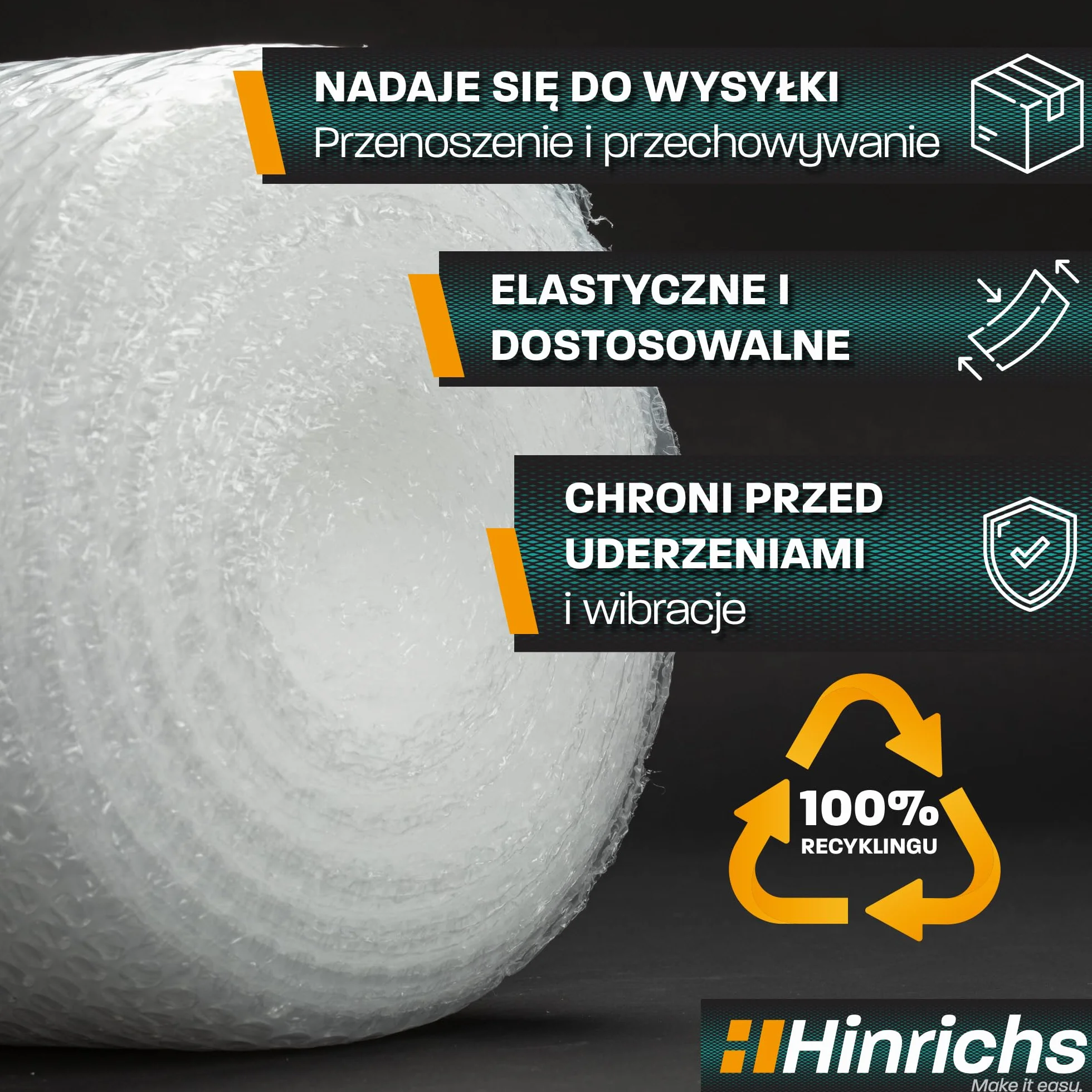 Hinrichs Folia Bąbelkowa w Rolce 20m x 30cm perforowana - Idealna do Wysyłki, Pakowania i Przenoszenia - Możliwość 100% Recyklingu - Folia Bąbelkowa jako Materiał Opakowaniowy - Materiał amortyzujący