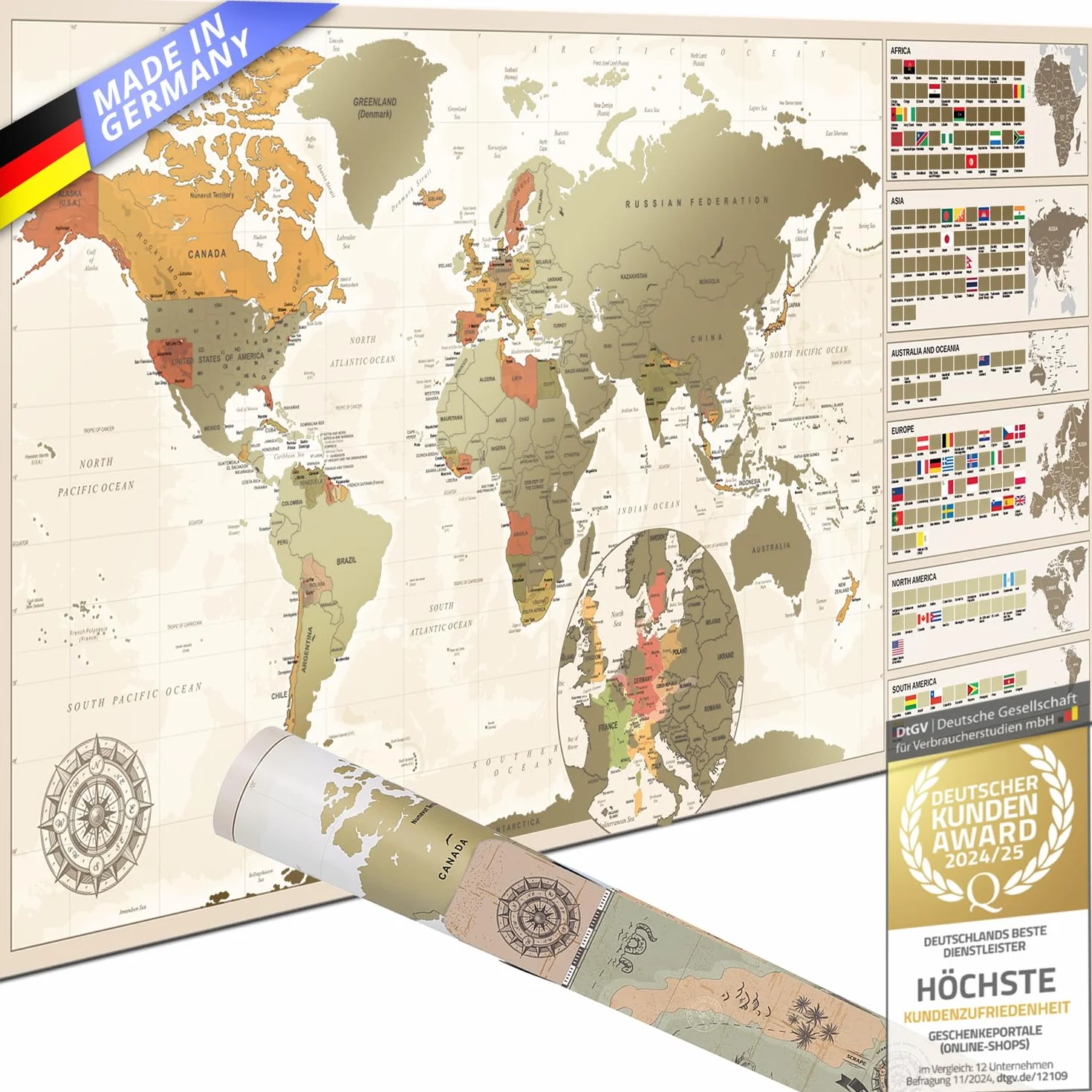 GOODS+GADGETS Scrape Off World Map Vintage – mapa świata XXL do zdrapywania, 100 x 45 cm, mapa świata Deluxe obraz ścienny