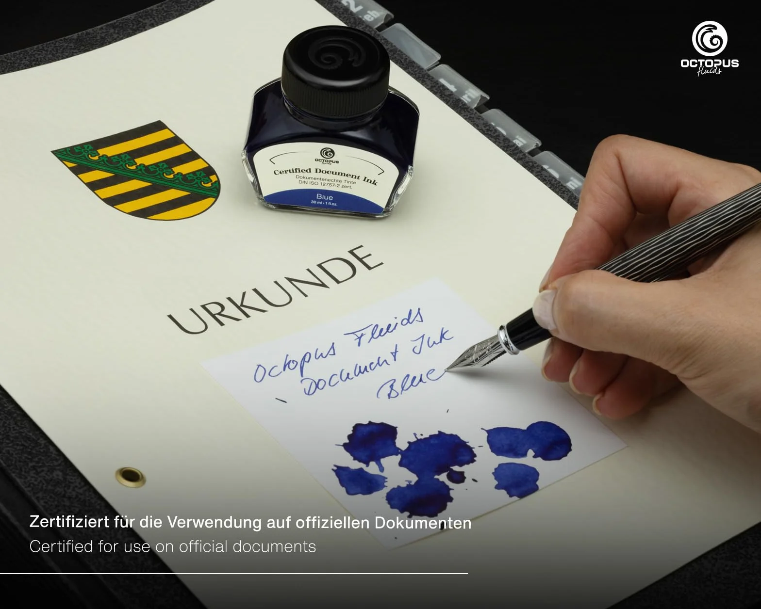 Octopus Fluids Document Ink Blue atrament do dokumentów, certyfikowany zgodnie z DIN ISO 12757-2, niebieski, 30 ml