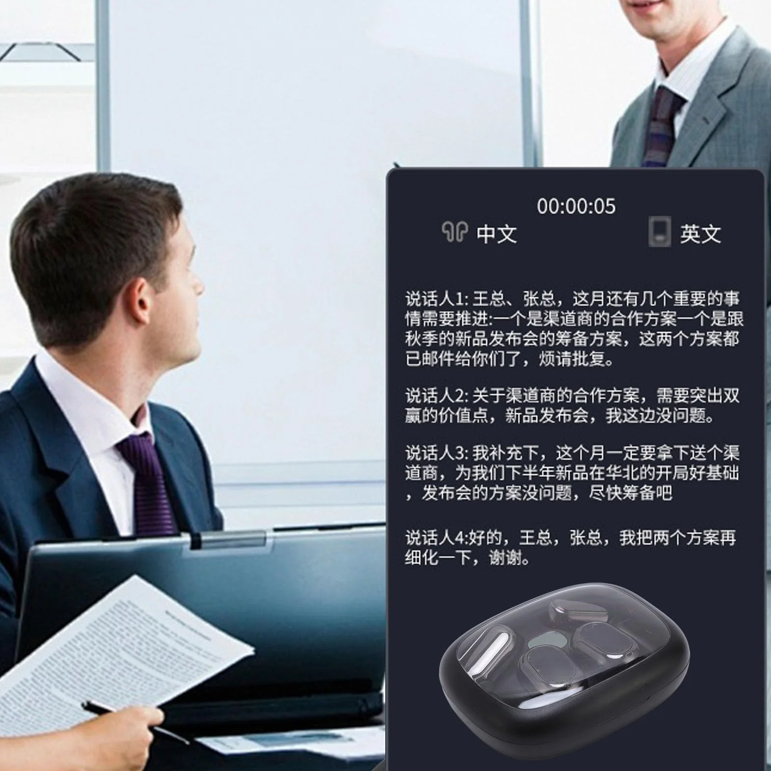 Tłumacz Słuchawki w Czasie Rzeczywistym, Tłumacz Języka na Wkładkach Dousznych, Urządzenie Tłumacze z Słuchawkami Aplikacji Bluetooth z obudową do ładowania Muzyki i Połączenia