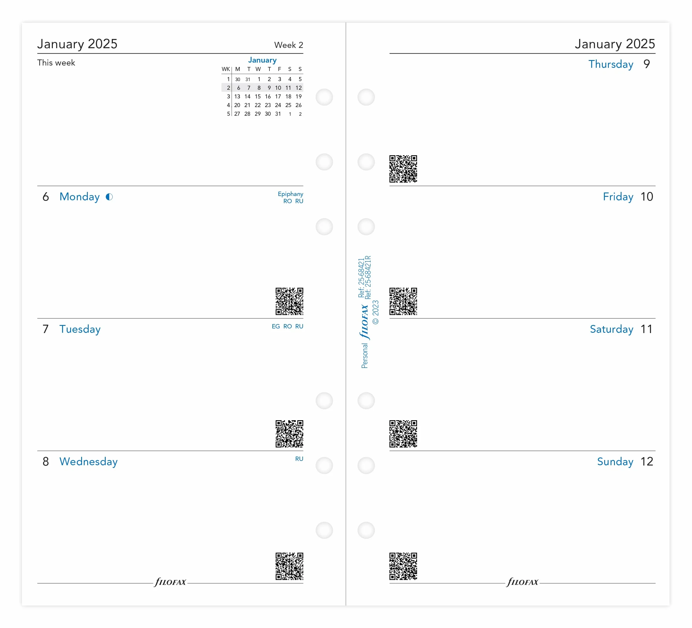Personal Week on two pages English Monday start 2025