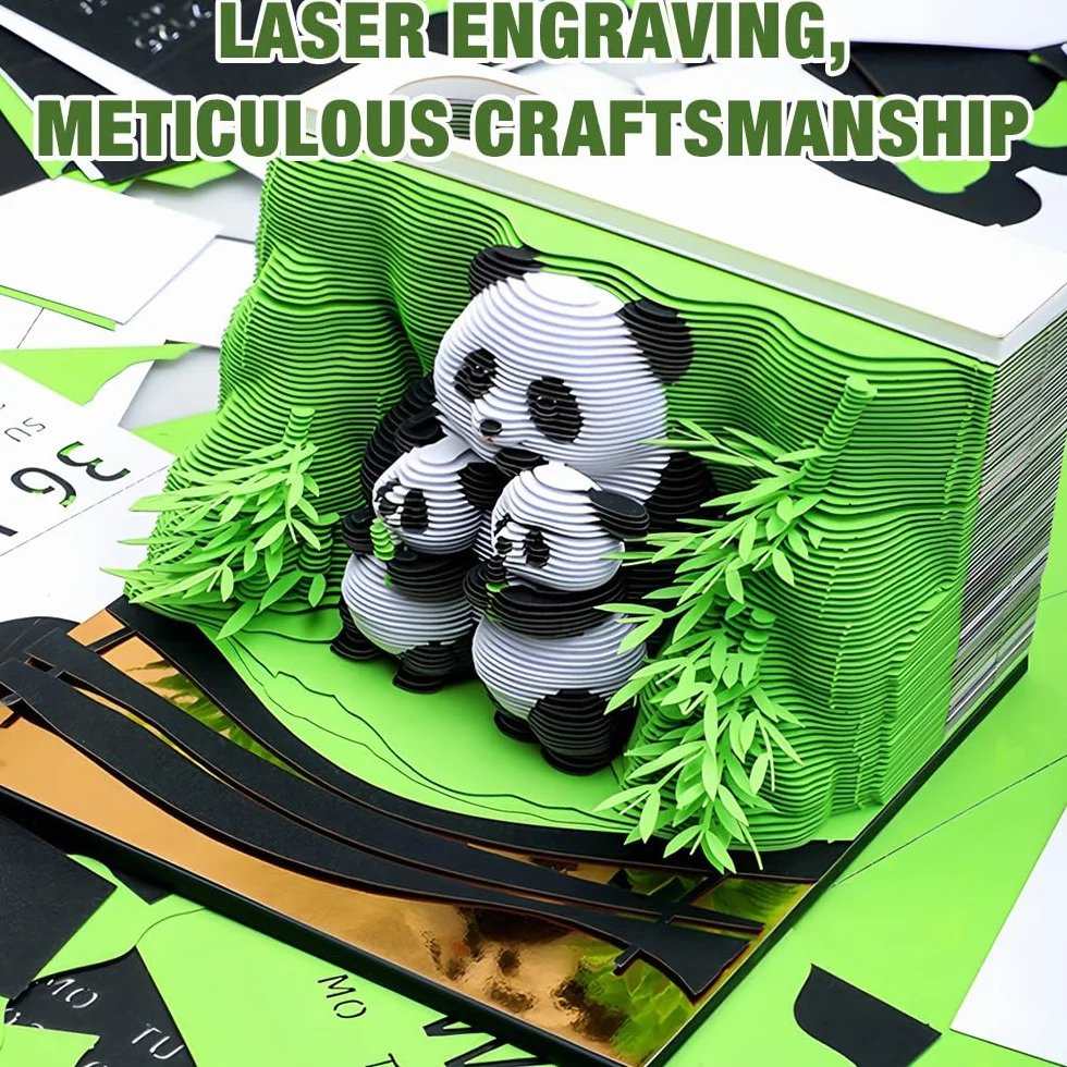 Notatnik 3D Panda, Kalendarz 3D do odrywania 2026, Kalendarz biurkowy-notatnik 2026, Papier na notatki 3D na biurko 2026, kreatywny prezent do majsterkowania DIY z rzeźby papierowej (Kalendarz