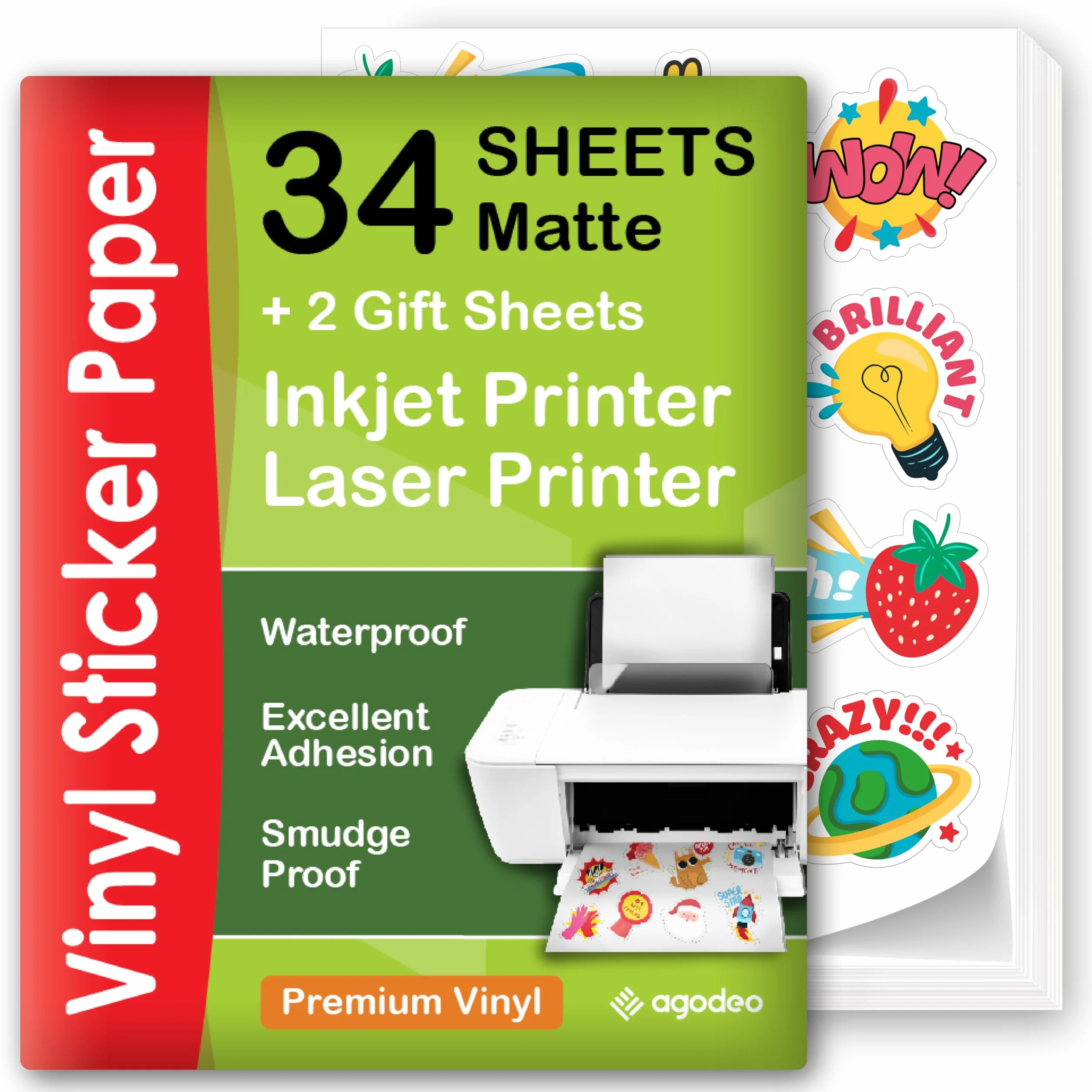 Papier do naklejek winylowych premium do drukowania, 34 arkusze, A4, matowy, wodoodporny, do druku laserowego i atramentowego, papier winylowy do drukowania, który szybko schnie, kompatybilny z Cricut