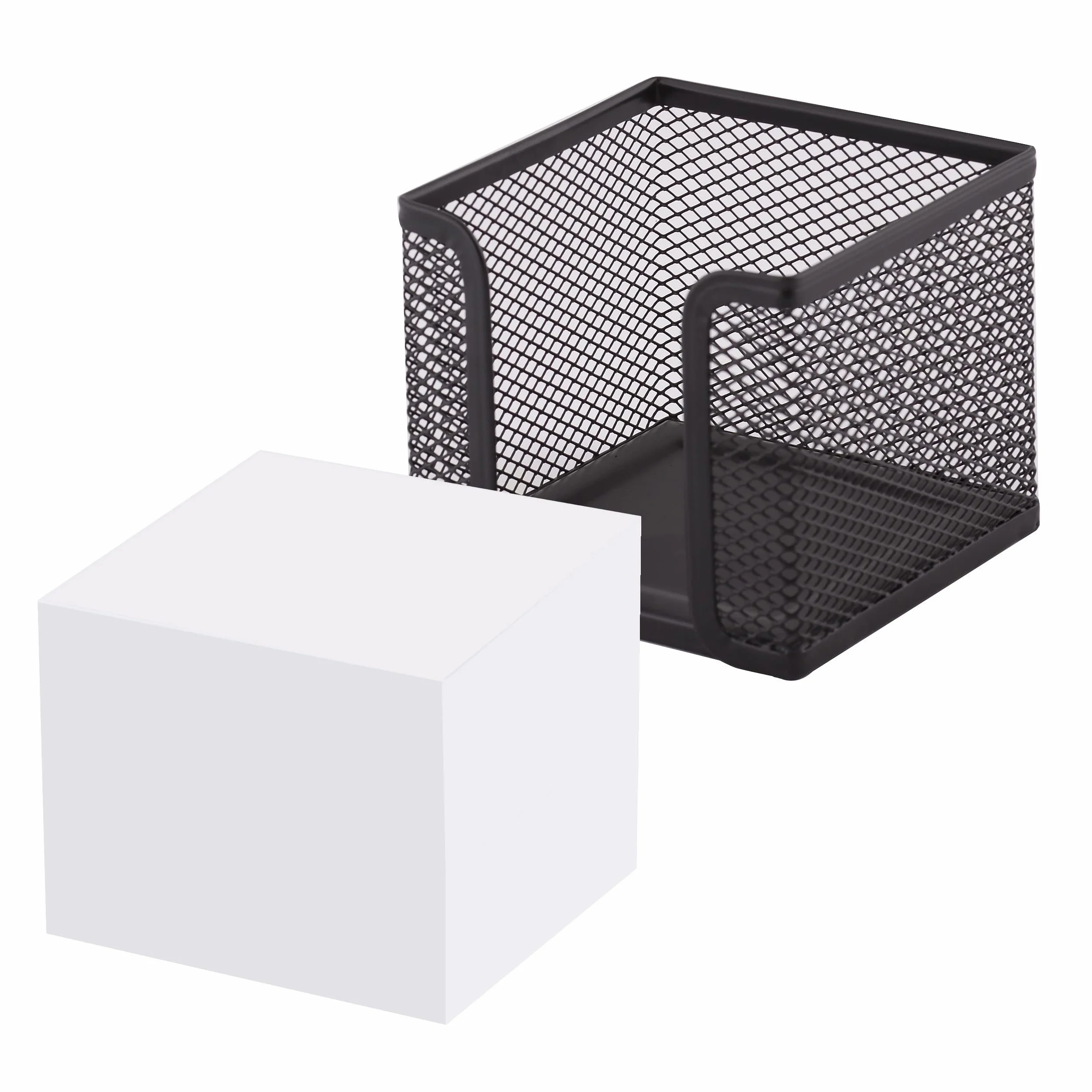 D.RECT Pudełko na karteczki z siatki z 700 arkuszami papieru do notatek (85 x 85 x 80 mm), skrzynka na karteczki o wyglądzie metalu, 95 x 95 x 80 mm, czarne