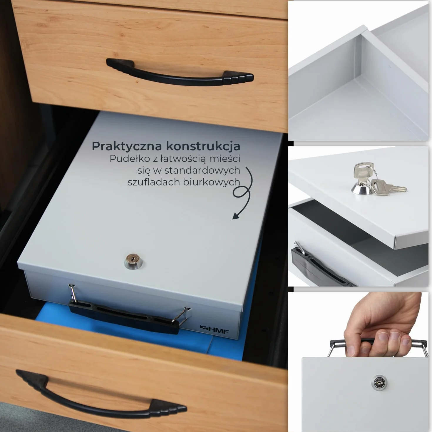 HMF 141-07 zamykana kasetka na dokumenty DIN A4 37,5 x 26,5 x 8 cm