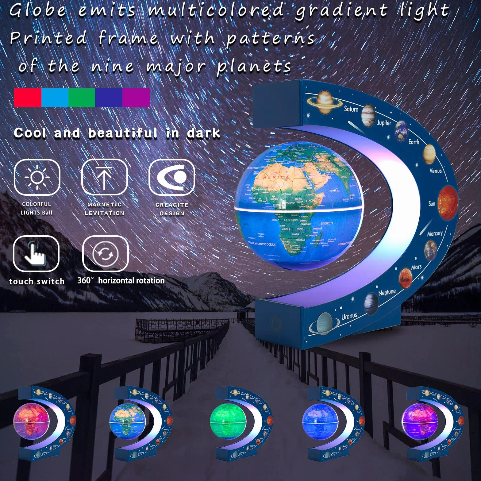 Magnetycznie lewitująca kula 7,5 cm z kolorową lampą – fajna dekoracja biurowa i prezent dla mężczyzn i szefów – astronomiczne zabawki edukacyjne dla dzieci