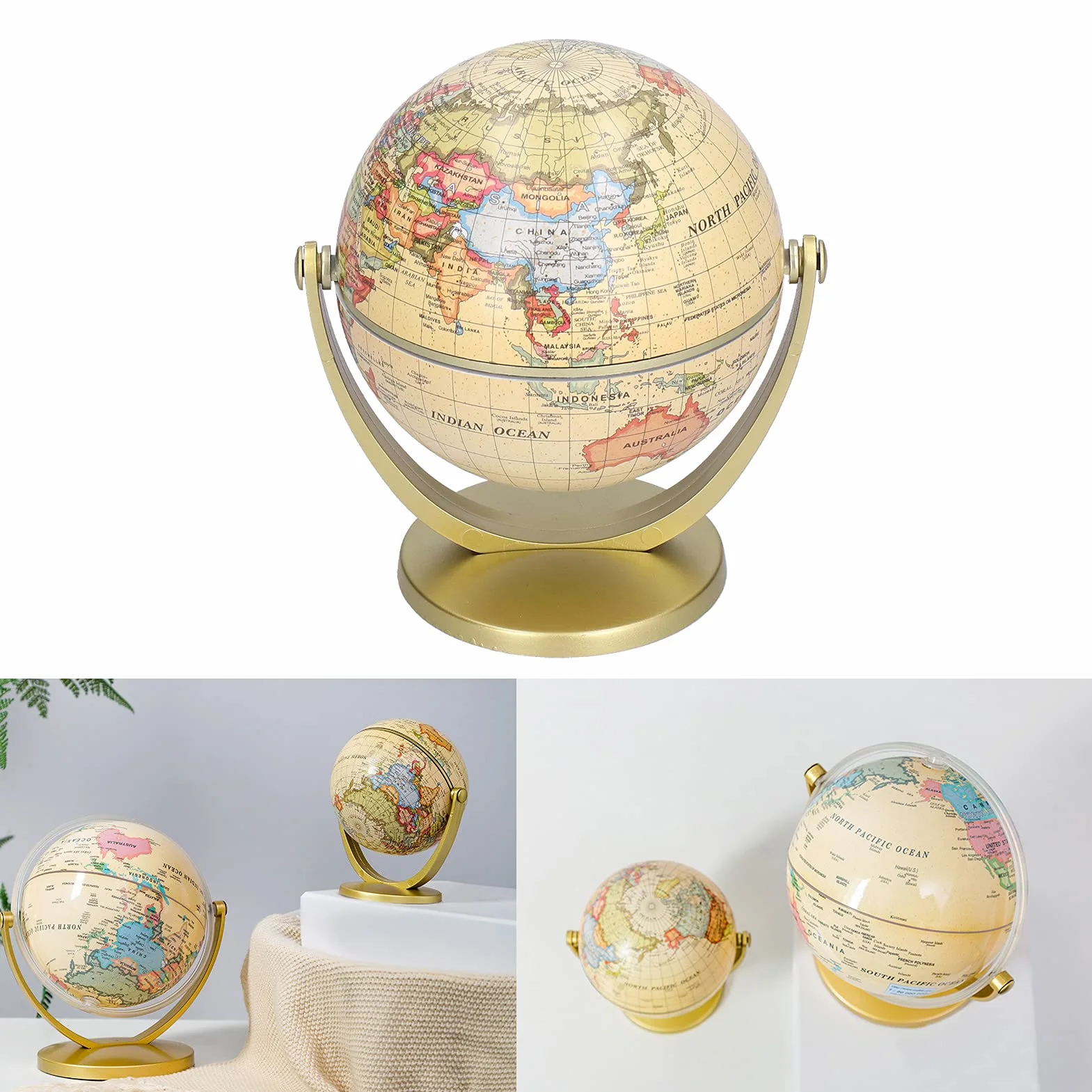 Spinning World Globe - English Edition Earth Geography for University, School, Home and Office