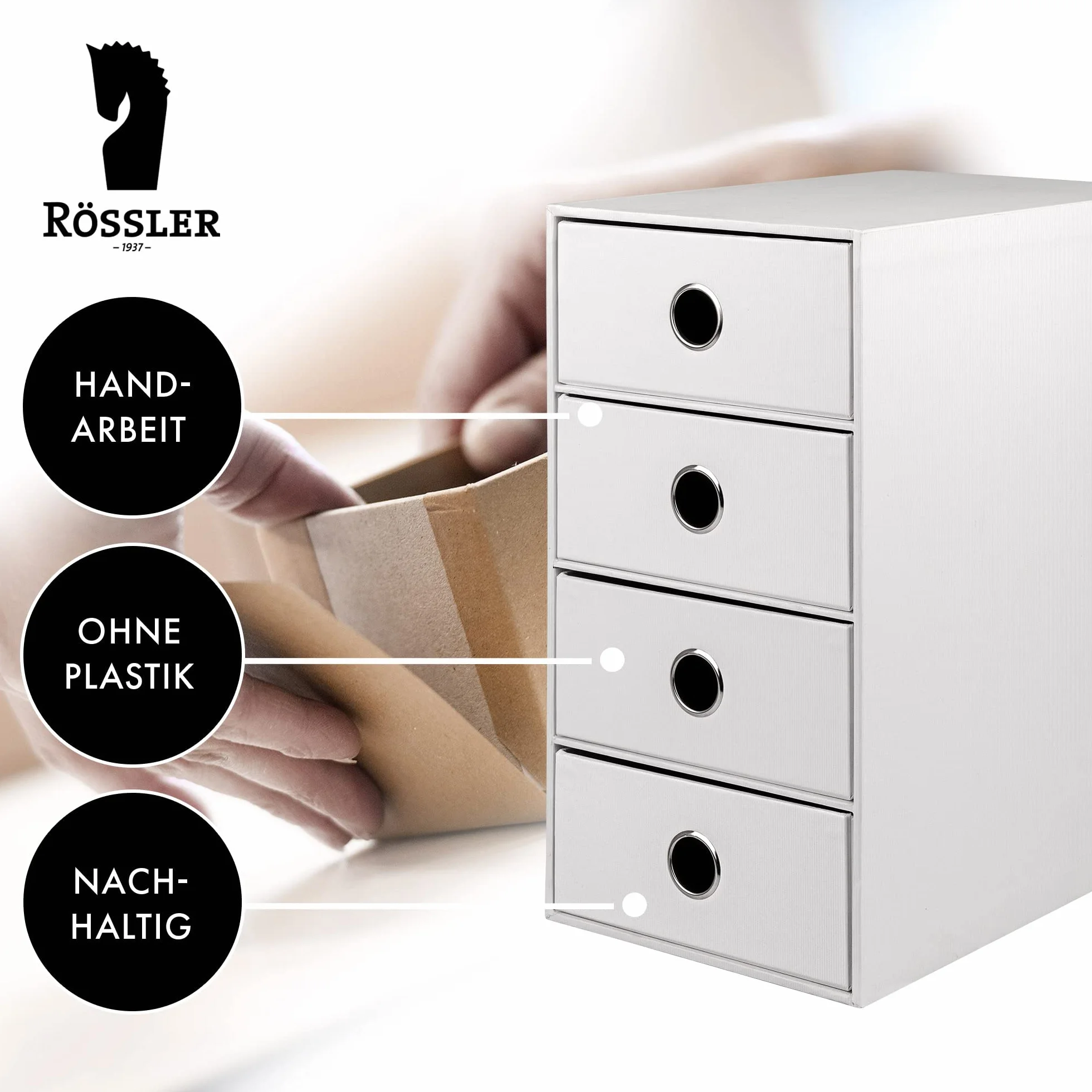 Rössler Papier 1524452094 - S.O.H.O. 4-szufladowe pudełko na DIN A5, z otworem na uchwyt, edycja specjalna biała, 250 x 175 x 320 mm, 1 szt.
