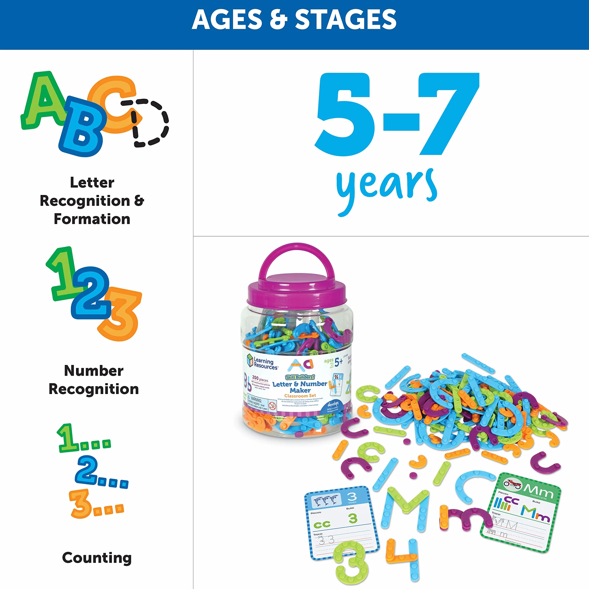 Learning Resources Zestaw Klasowy do Tworzenia Liter i Cyfr – Budowanie Umiejętności, Liczenie, Alfabet, 5+