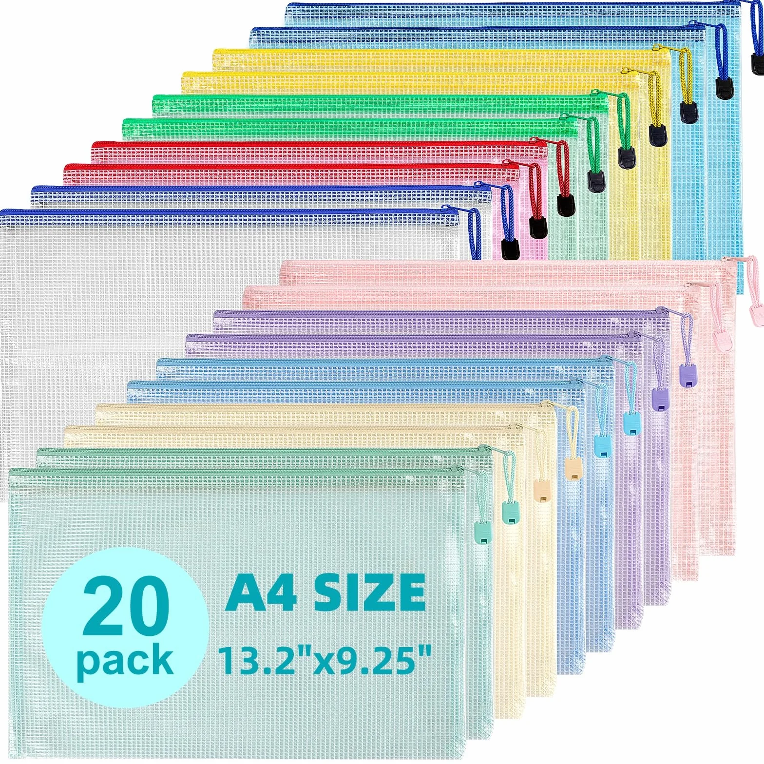 20 sztuk plastikowych portfeli A4, portfele na dokumenty A4 z zamkiem błyskawicznym, teczka na dokumenty, torby na zamek błyskawiczny, plastikowe teczki na zamek błyskawiczny do szkoły