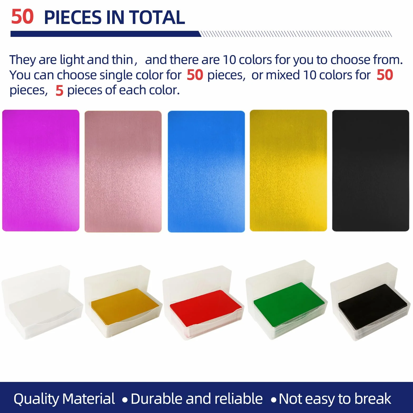 50 szt./zestaw 0,4 mm grubości, aluminiowe, metalowe wizytówki, DIY, karta do grawerowania, artykuły biurowe, aluminiowe, puste, laserowe puste puste miejsca do grawerowania (niebieskie)