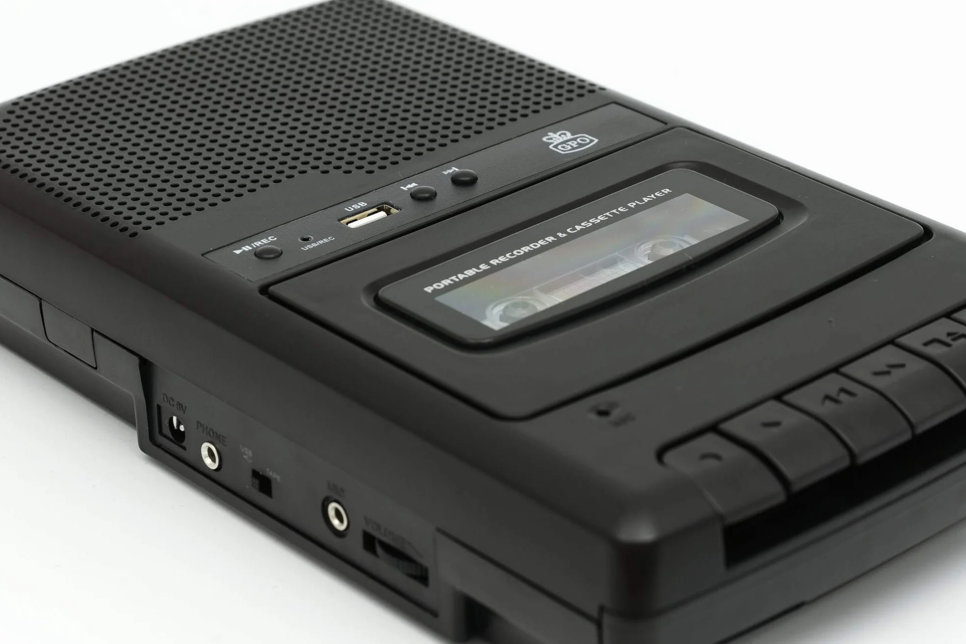 GPO CRS132 nagrywarka kasetowa USB z wbudowanym mikrofonem, regulacja głośności, czarny