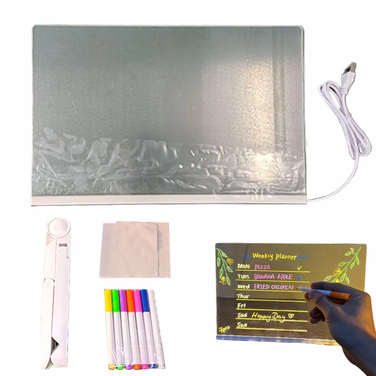 Light Up Dry Erase Board, LED Note Board ze stojakiem, Glow Writing Board USB Plug-In, akrylowa tablica wiadomości dla biznesu, tablica do rysowania LED na wesela, tablica pamięci Light-Up do domu