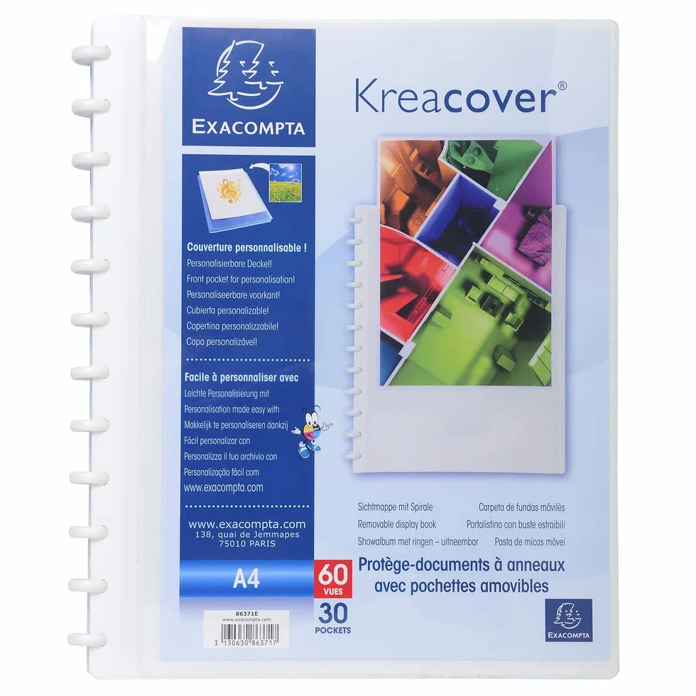 Exacompta 86371E Album ofertowy Kreacover - pierścieniowy - 60 widoków - wyjmowane koszulki - polipropylen - A4 - kolor: biały