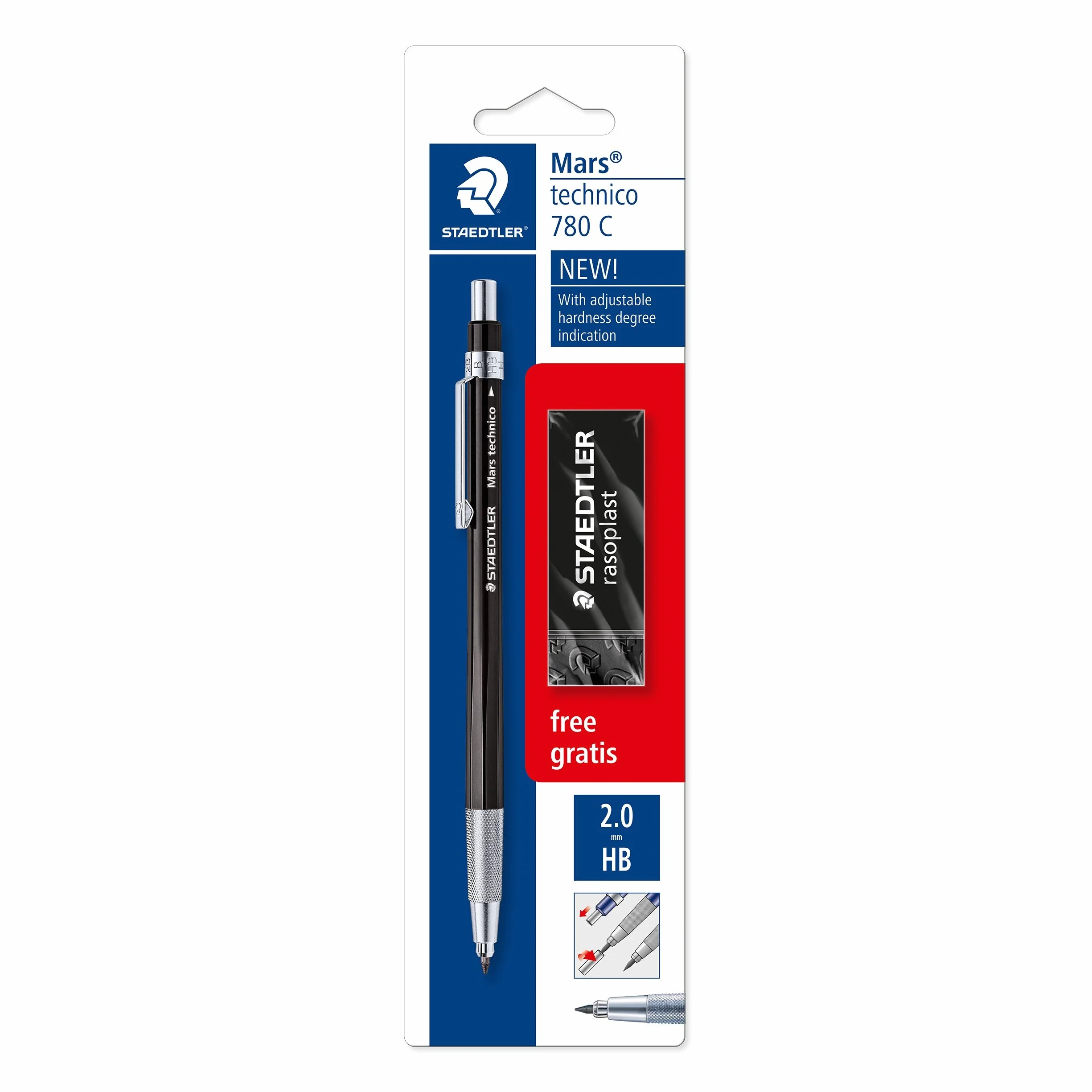 STAEDTLER 780 C BKP6 Mars Technico ołówek sprzęgła z wbudowaną temperówką - HB, szerokość linii 2 mm (opakowanie 1 + darmowa gumka do ścierania)