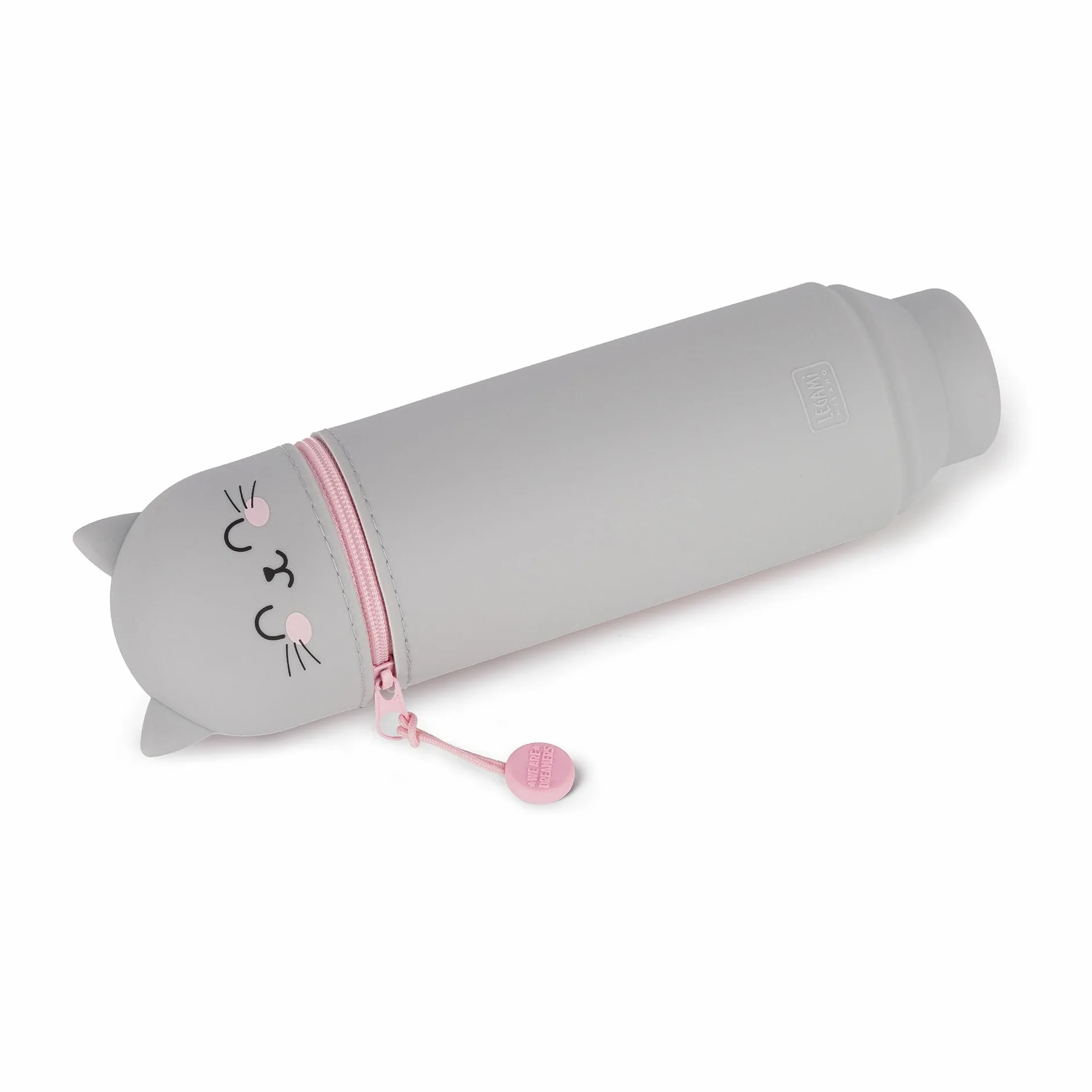 Legami - Piórnik 2 w 1 z miękkiego silikonu, Kawaii, uchwyt na długopisy, z zamkiem błyskawicznym, Ø 6,3 cm, szary, nowoczesny, szary, Nowoczesny