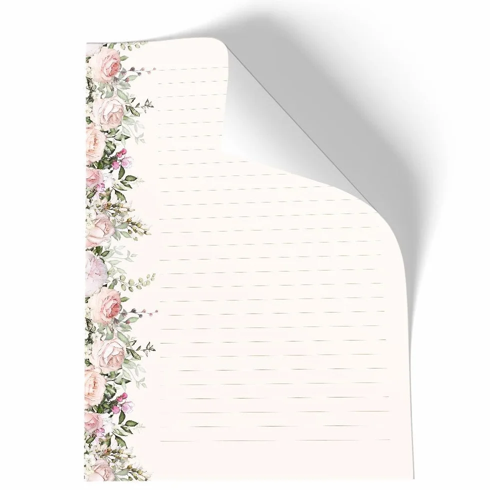 100 arkuszy papieru listowego ROSENPRACHT - DIN A4 (210 x 297 mm), 90 g/m² - ró?e