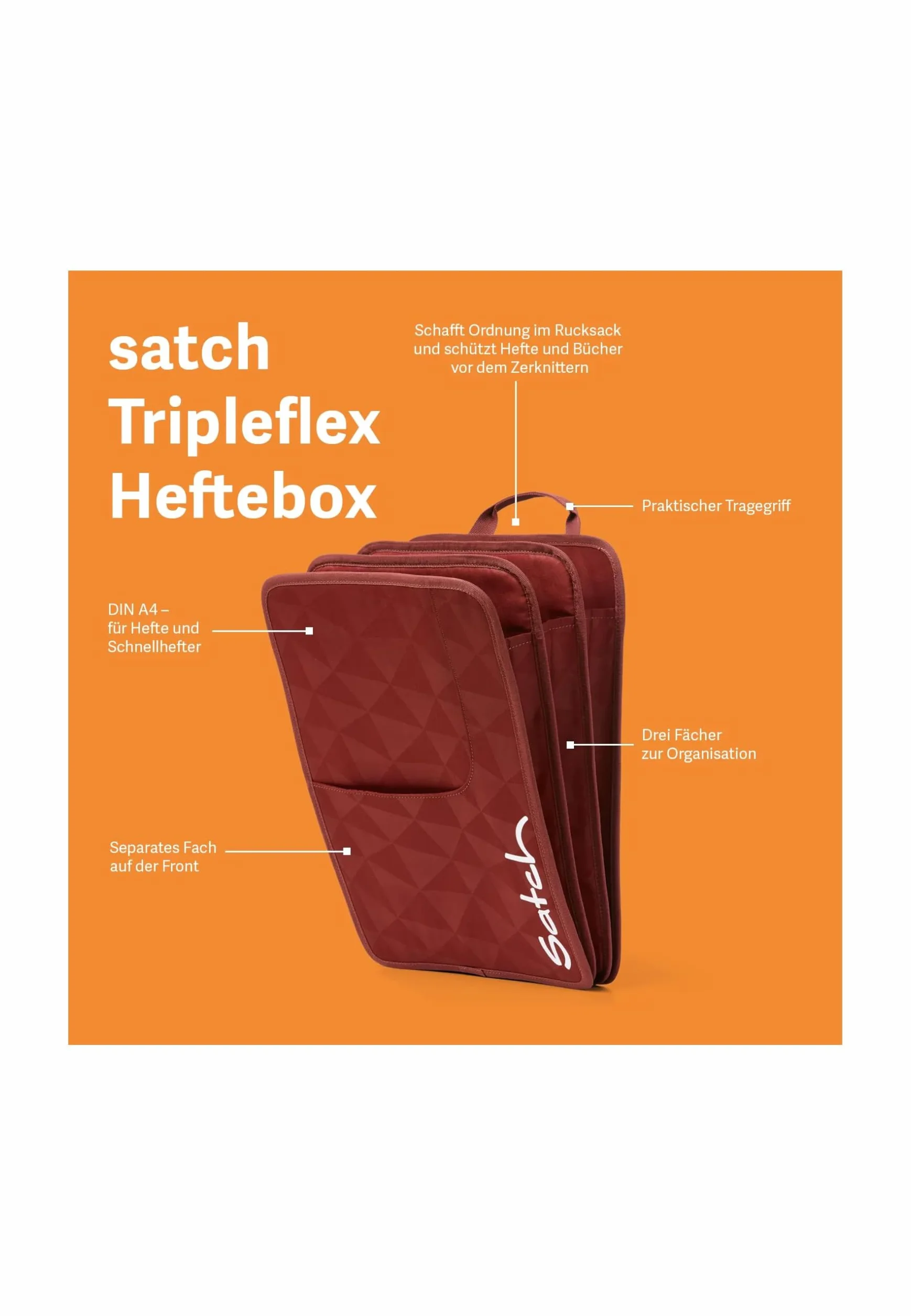 satch Zszywacz DIN A4 lekki organizer do plecaka szkolnego z 3 przegródkami i uchwytem, Organizer, Talla única, sport