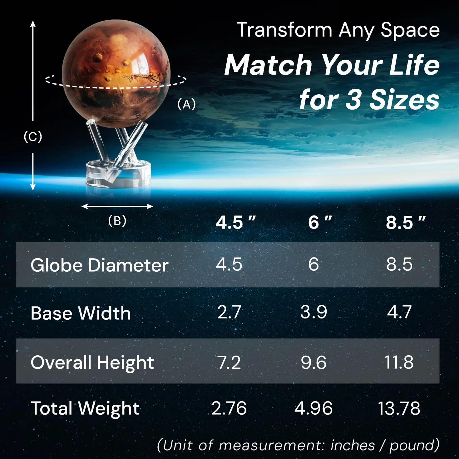 MOVA Globe Mars Klasyczny (4,5") | Samonapędzający się globus zasilany światłem | Cicha praca bez baterii | Dekoracja biurka lub prezent