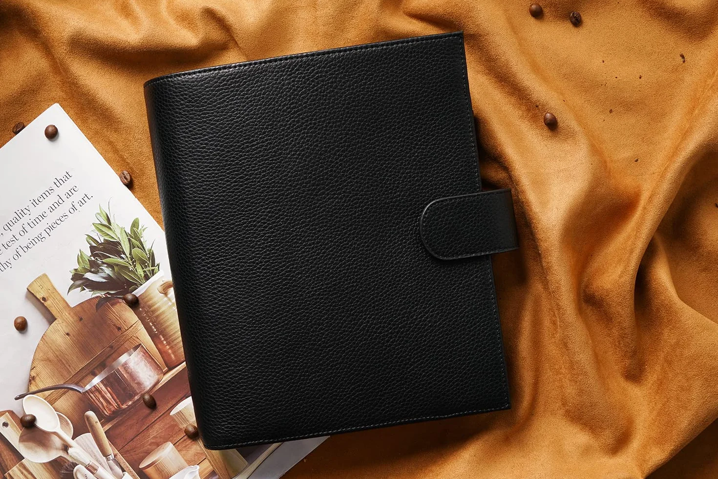 Moterm A5 Luxe Ringe Planer - Echtes Leder Binder Organizer (Kiesel-Schwarz,30mm Ring)