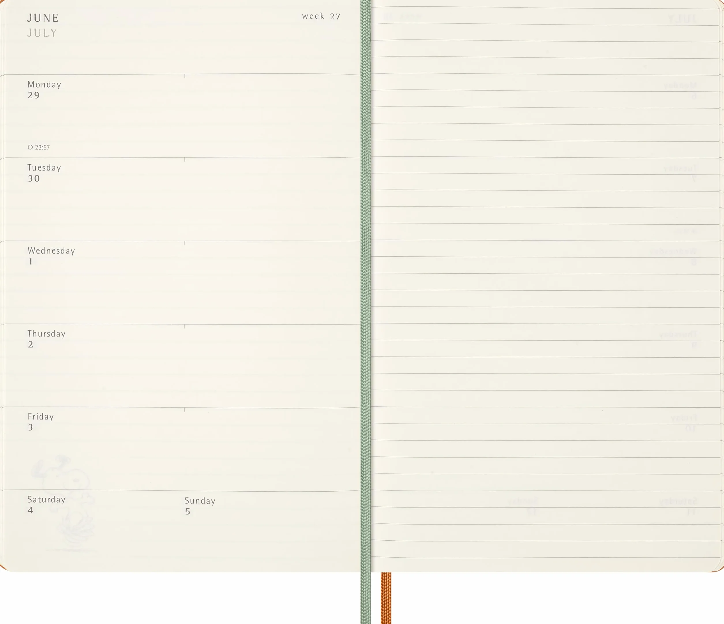 Moleskine 12 Monate Peanuts Snoopy Tomorrow Wochen Notizkalender 2026, L/A5, 1 Wo = 1 Seite, fester Einband, Kadmiumorange