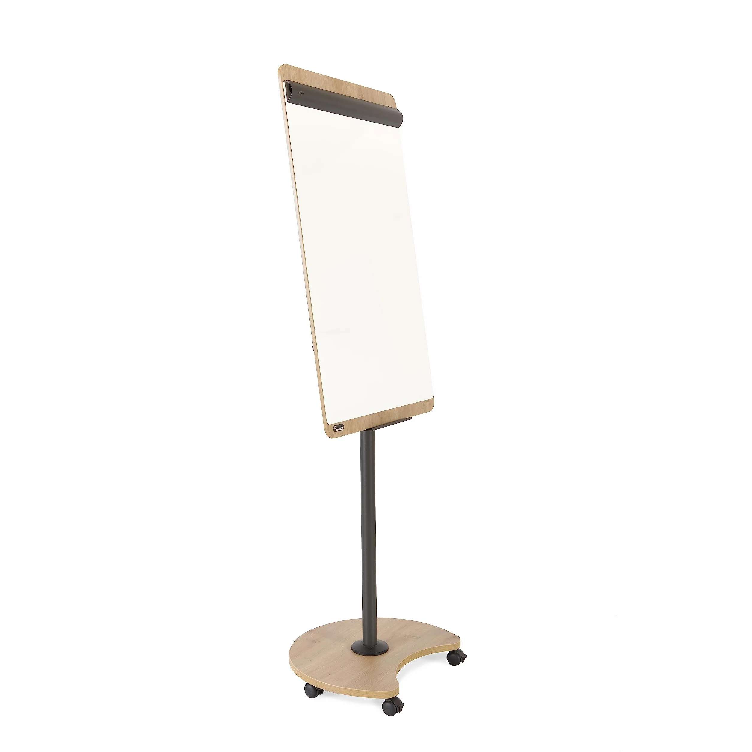 Rocada Natural, flipchart, z rolkami, stojakiem i półką na długopisy, flipchart z drewna, zmywalny na sucho i magnetyczna, 67 x 99 cm, wysokość 200 cm – biała