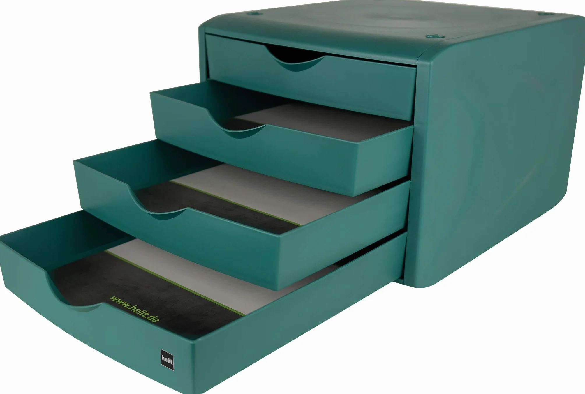 Helit H6429552 pudełko z szufladami The Green Chameleon z tworzywa sztucznego z recyklingu Blauer Engel zielony