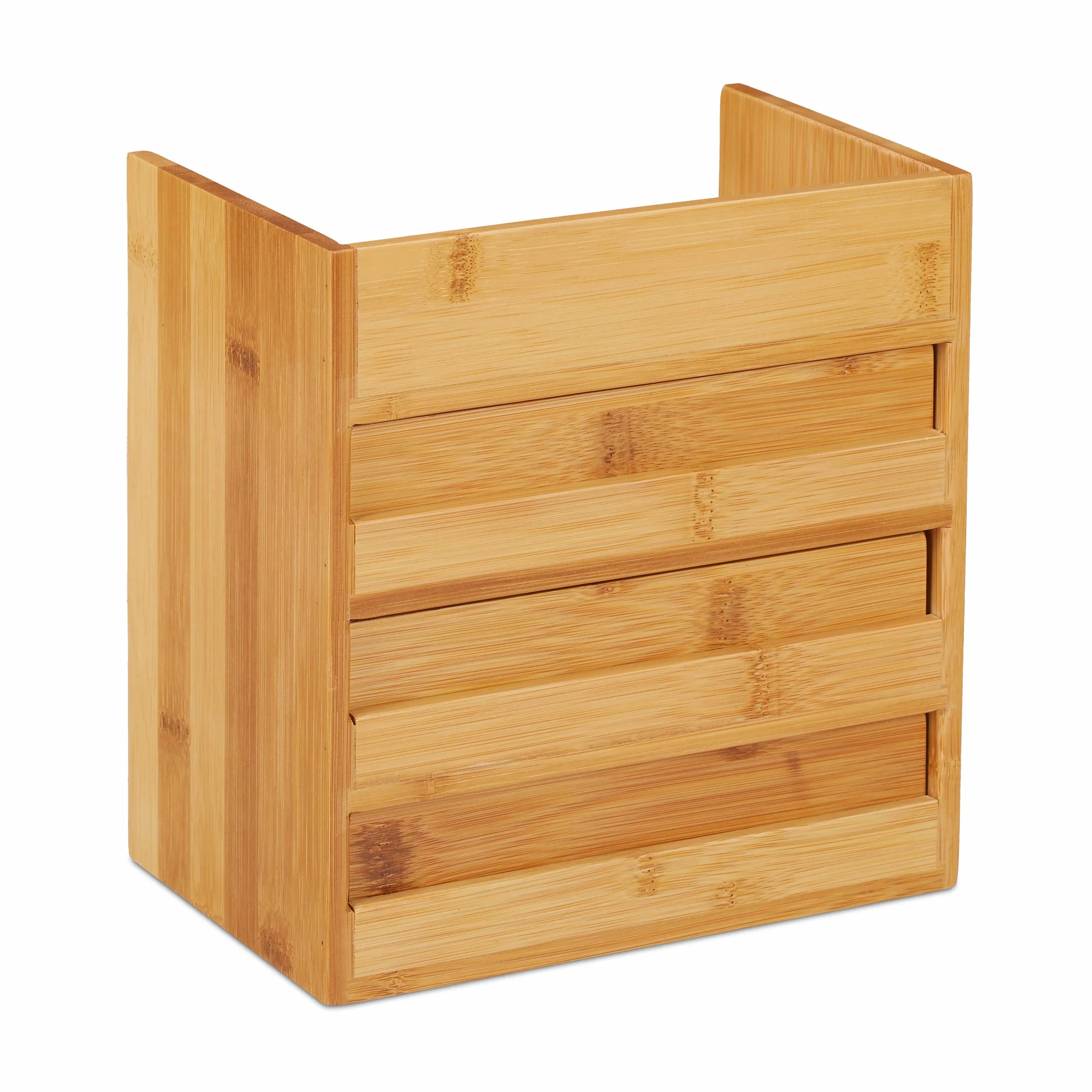 Relaxdays Naturalny organizer na biurko, półka, 3 szuflady, na przybory biurowe, bambusowe pudełko z szufladami, wys. x gł.: 21 x 20 x 13 cm, 1 sztuka