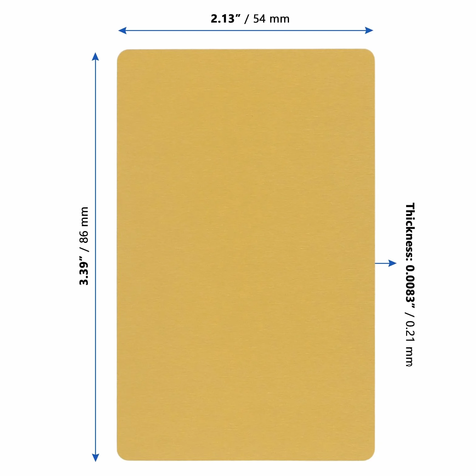 Złote aluminiowe wizytówki 86x54x0,21 mm 150 sztuk