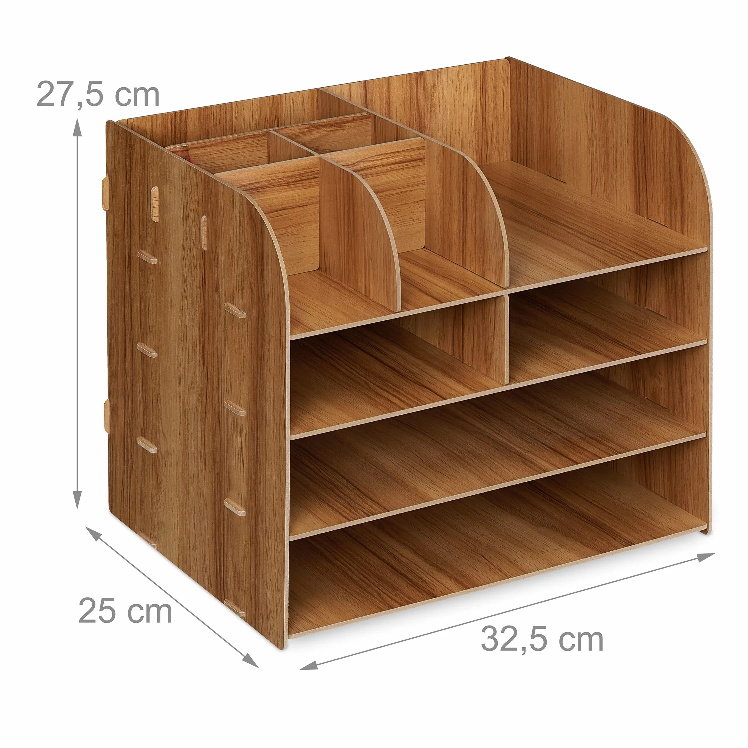 Relaxdays Organizer na biurko z półką na dokumenty, 10 przegródek, 27,5 x 32,5 x 25 cm, ciemnobrązowy