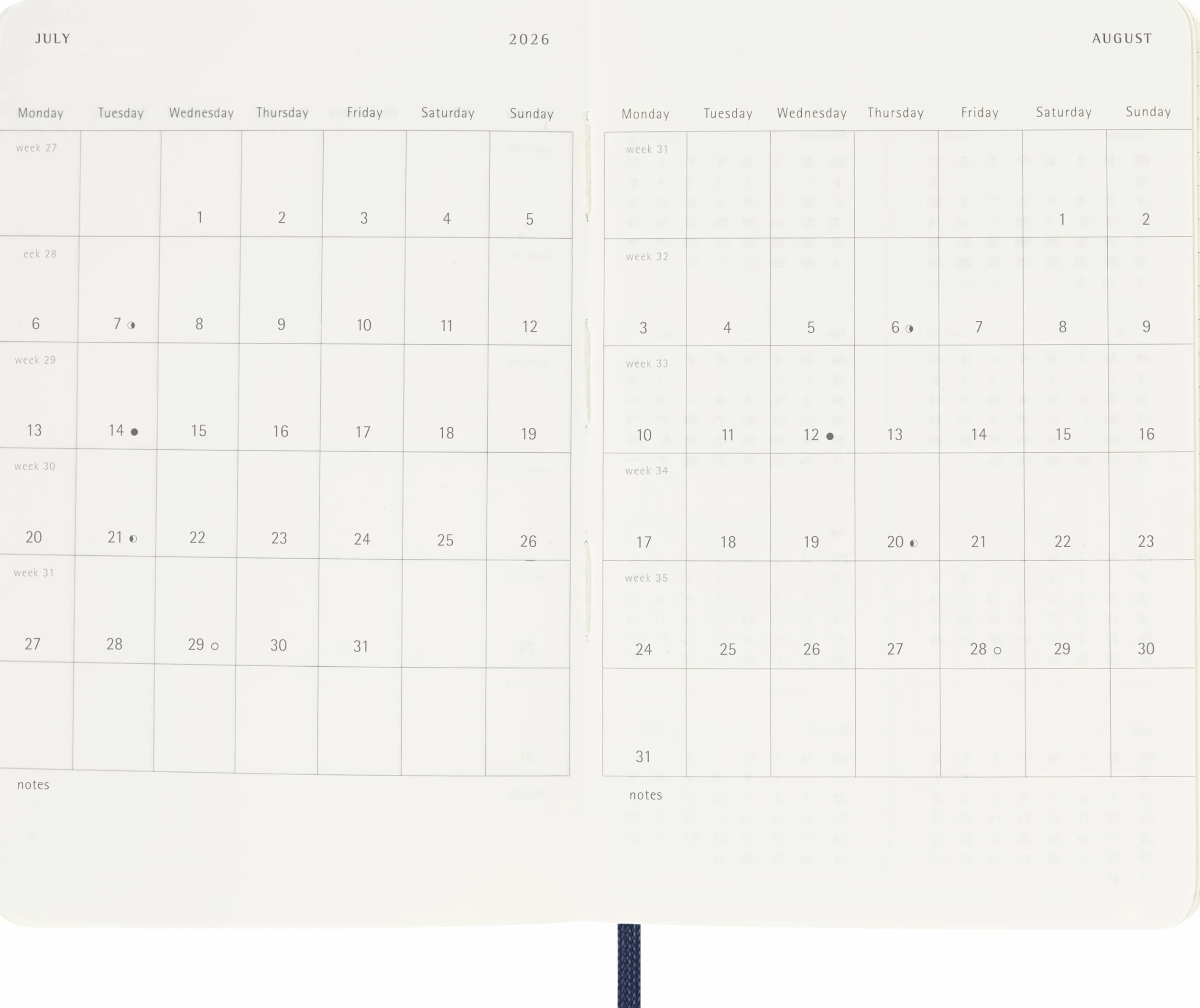 Moleskine 12 Monate Wochen Notizkalender 2026, Pocket/A6, Weicher Einband, Saphir