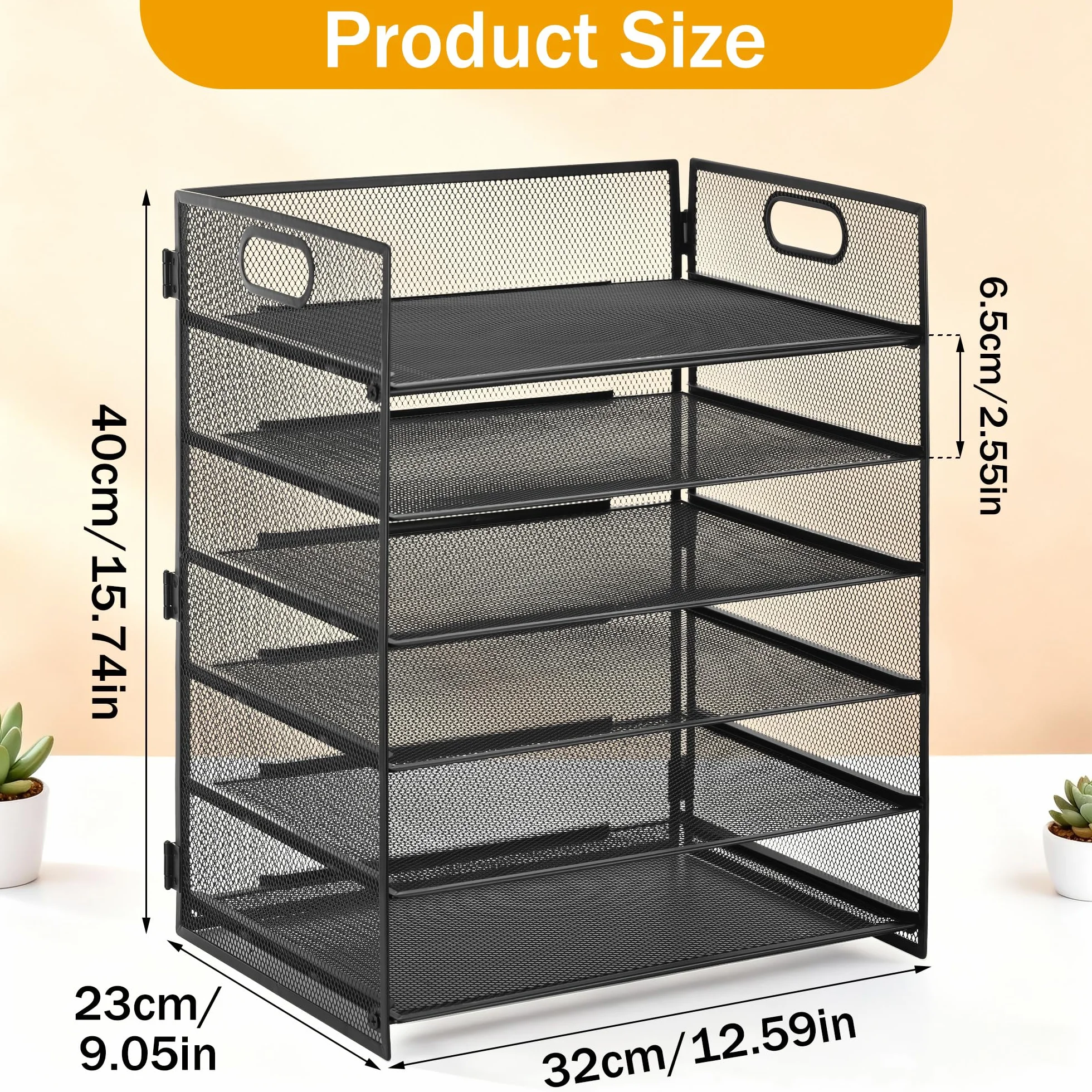 JIANTA Organizer na biurko z metalowymi szufladami, 6-piętrowa szuflada na listy i dokumenty A4, czarny organizer na biurko z metalowym uchwytem, organizer szufladowy 32x23x40cm, akcesoria biurowe na