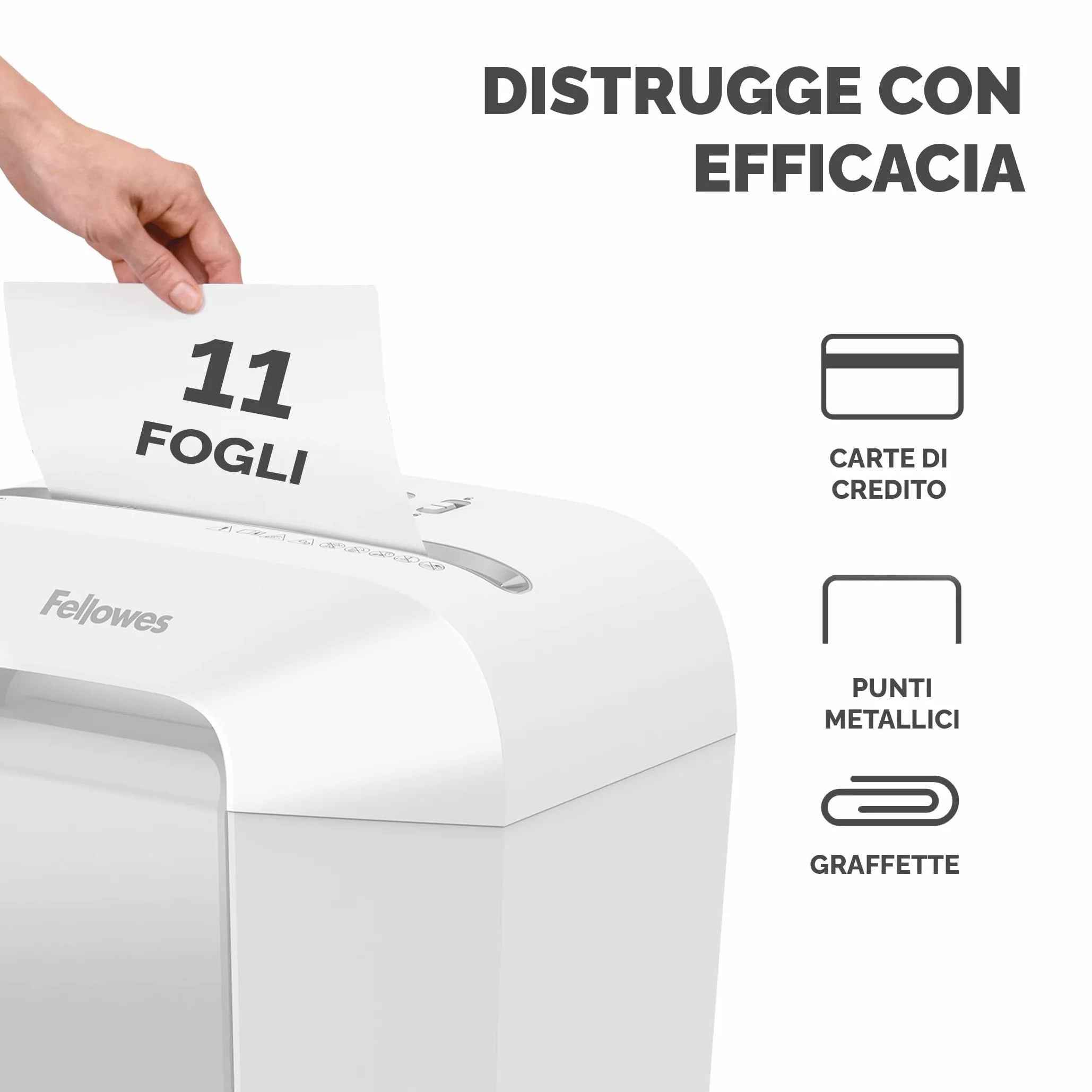 Fellowes Niszczarka do dokumentów, 11 arkuszy (P4), rozdrabniacz papieru z cięciem cząstek do domowego biura i biura, Powershred LX70, niszczarka z koszem 18 l i blokadą bezpieczeństwa, 4 x 40 mm