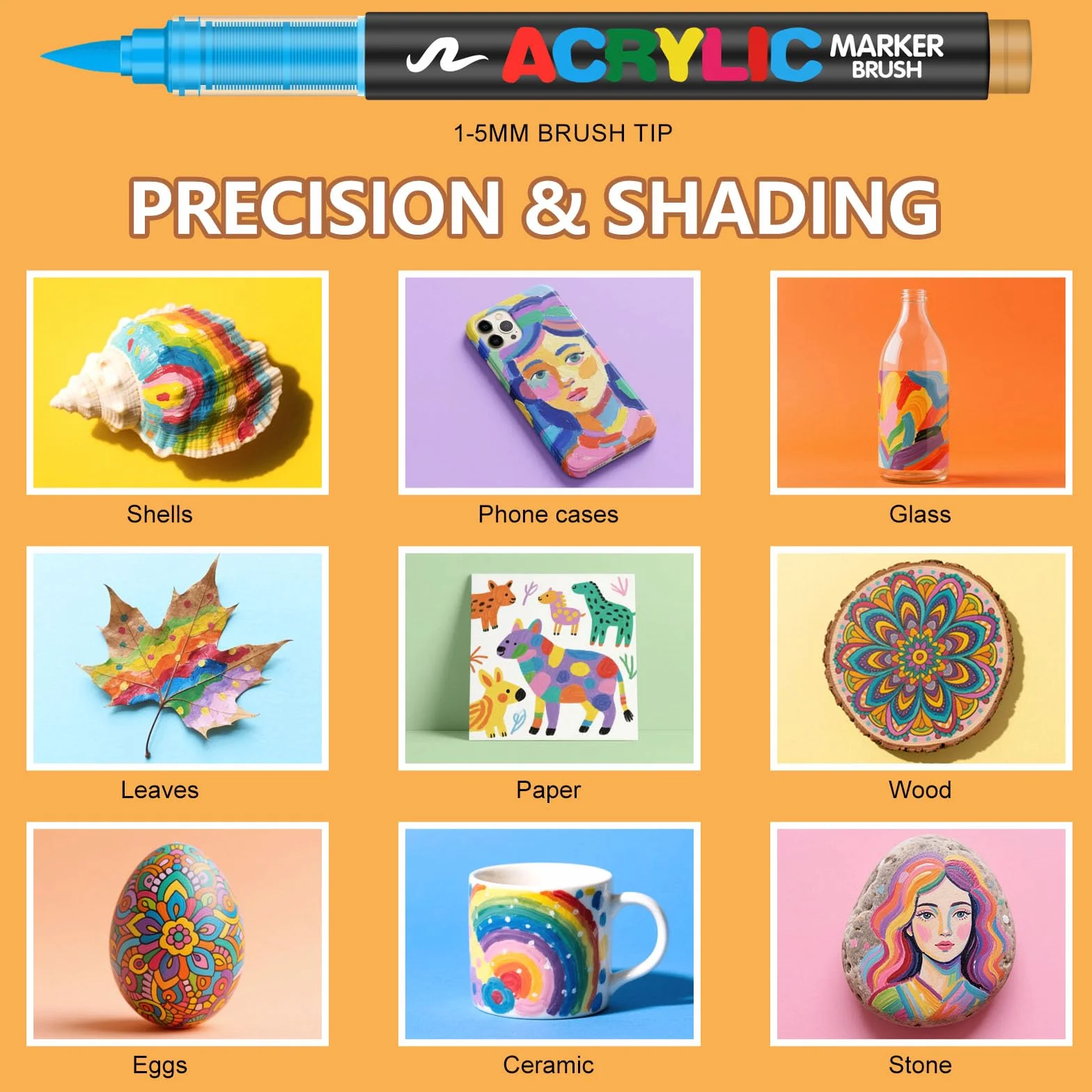 Zestaw 72 Acrylic Paint Pens · Akrylowe Pisaki z Końcówką Pędzelkową · Markery na Bazie Wody · Kryjące Pisaki do Kamienia, Szkła, Tkanin, Drewna, Płótna