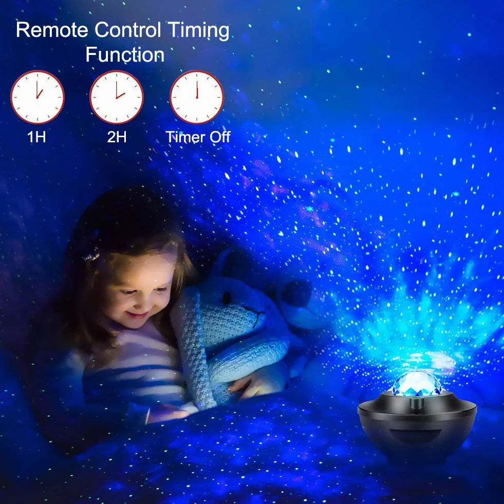 Projektor LED Gwiaździste Niebo z Pilotem, 3 w 1 Światło Galaktyki, Projektor Gwiazd z Głośnikiem Bluetooth/Ruchome Gwiazdy/360° Obracające Się Fale Oceanu dla Dzieci i Dorosłych, Imprezy Urodziny