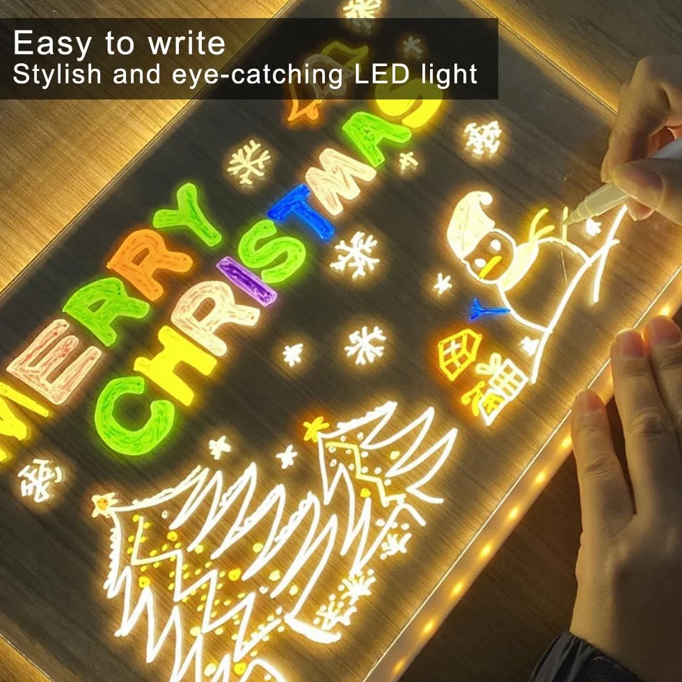 Tablica kreślarska LED, 30 x 20 cm, z 12 kolorami, akrylowa podświetlana deska kreślarska dla dzieci, z regulowanym stojakiem na tablicę malarską, notatki, reklamy, światło nocne, dekoracja ścienna