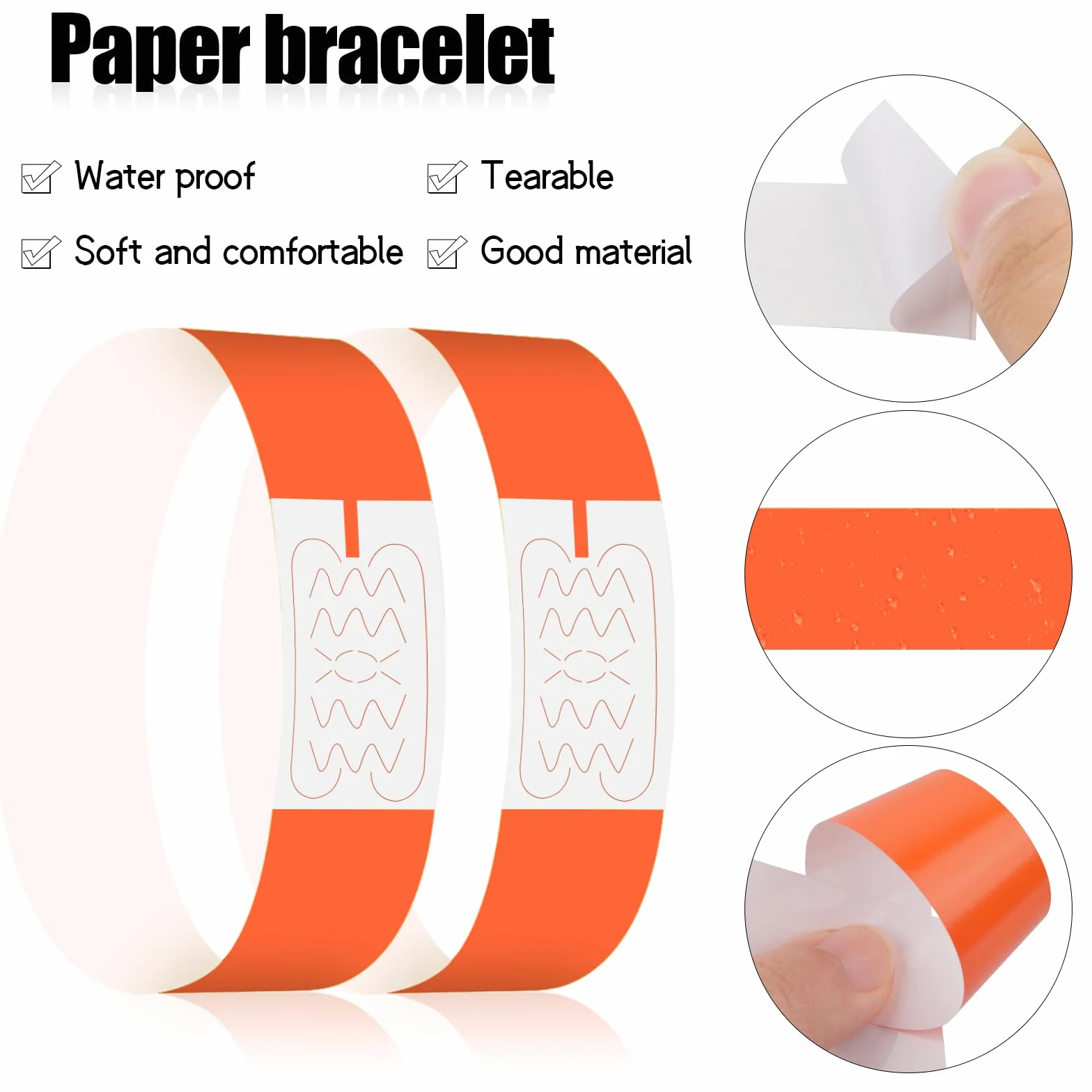 100 sztuk bransoletek identyfikacyjnych, wodoszczelne, nierozerwane bransoletki Tyvek z zapięciem samoprzylepnym, bransoletki wejściowe na imprezy klubowe, 25 x 2 cm (żółte)