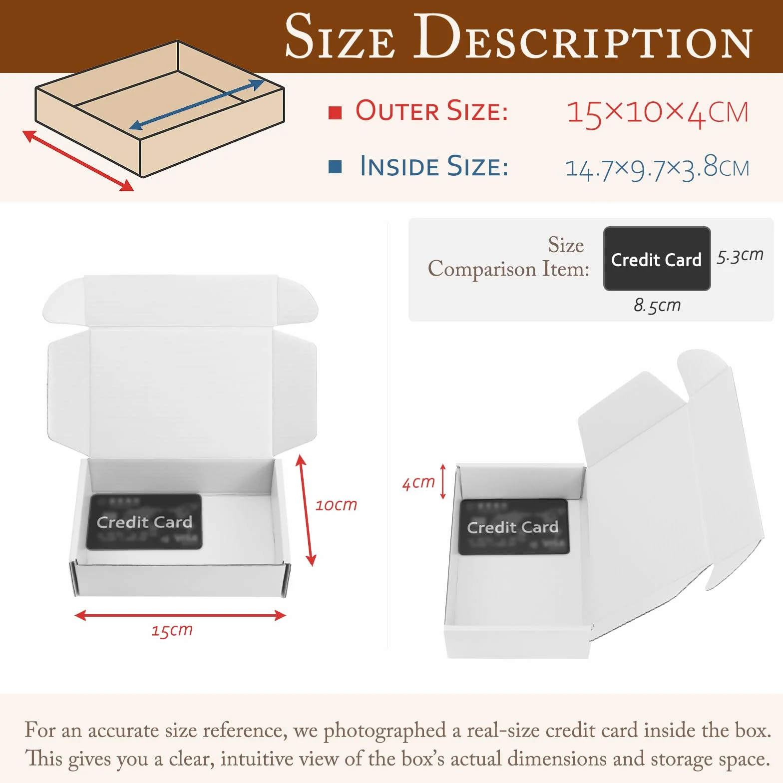15 x 10 x 4 cm Kraft Składane Pudełko Wysyłkowe – Karton z Recyklingu – Naturalny Brąz Wewnątrz i Na Zewnątrz – Na Biżuterię, Rękodzieło i Prezenty – 25 szt.