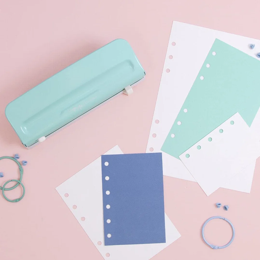 Craftelier turkusowy niebieski regulowany dziurkacz z 6 otworami do planerów Mini, Pocket, A6, A5, Personal i Deskfax do scrapbooking