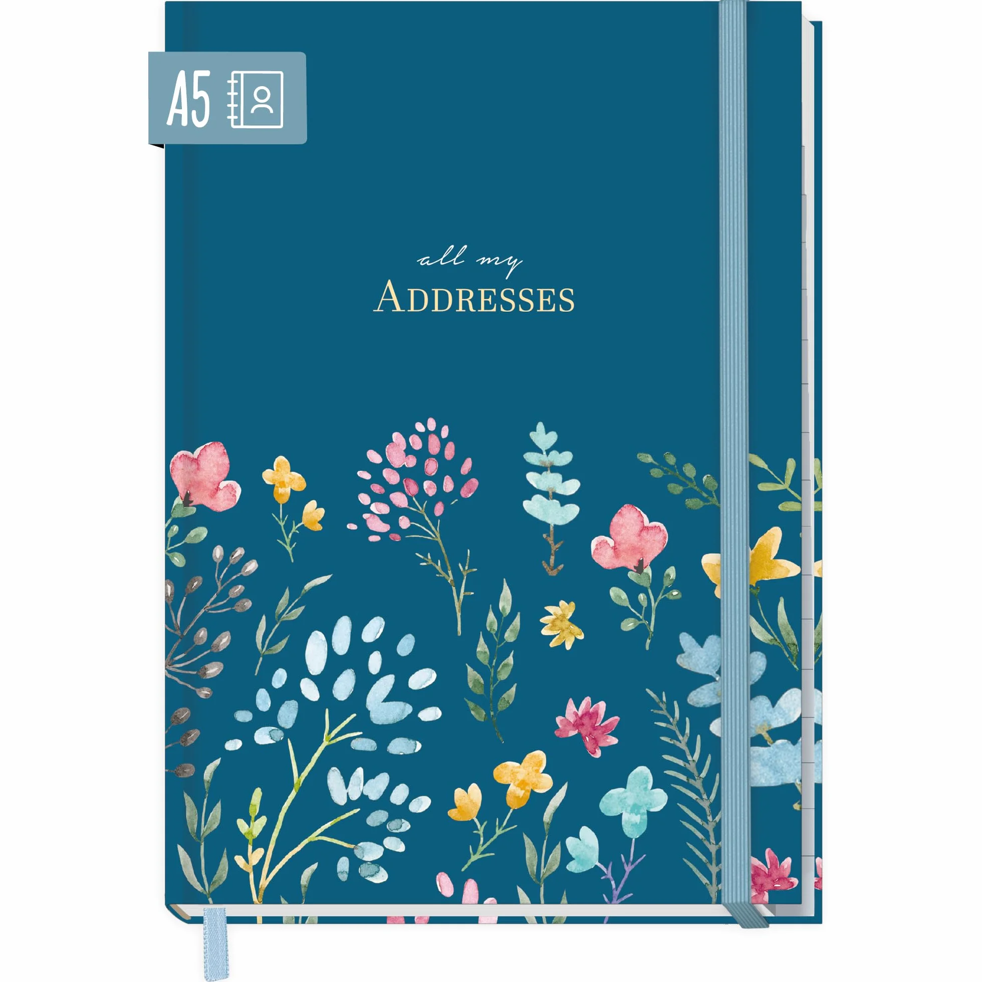 paper&you® Książka adresowa A5 z indeksem A-Z [Happy Flower] na kontakty, urodziny i hasła - zrównoważona & przyjazna dla klimatu