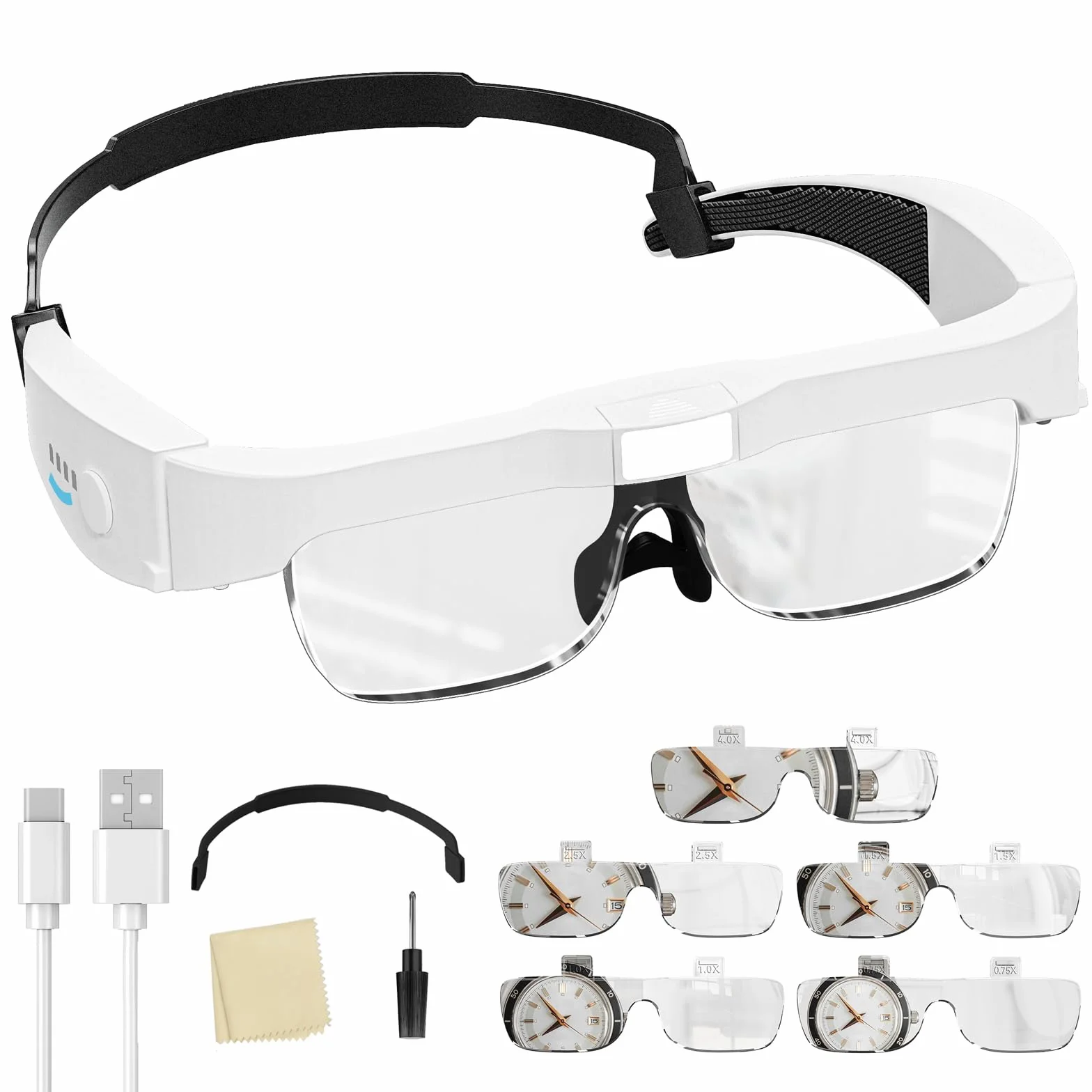ARTDOT Okulary z lupą i światłem LED do robótek, duży wzrost z 3 LED i 5 soczewkami (0.75X–4.0X). Do diamond painting i akcesoriów malowania diamentami dla dorosłych