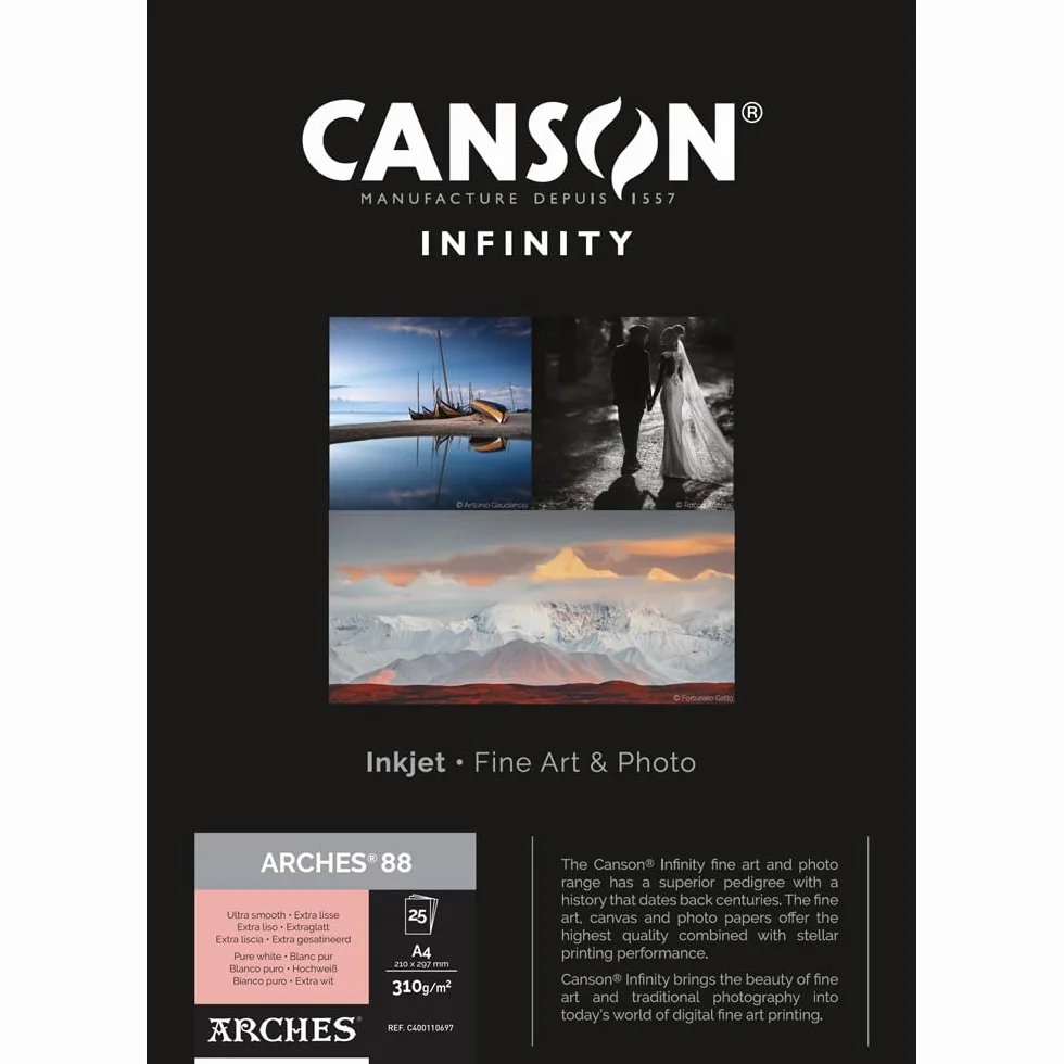 Canson Infinity Arches 88 100% satyna 310g A4 25H Naturalny Biały