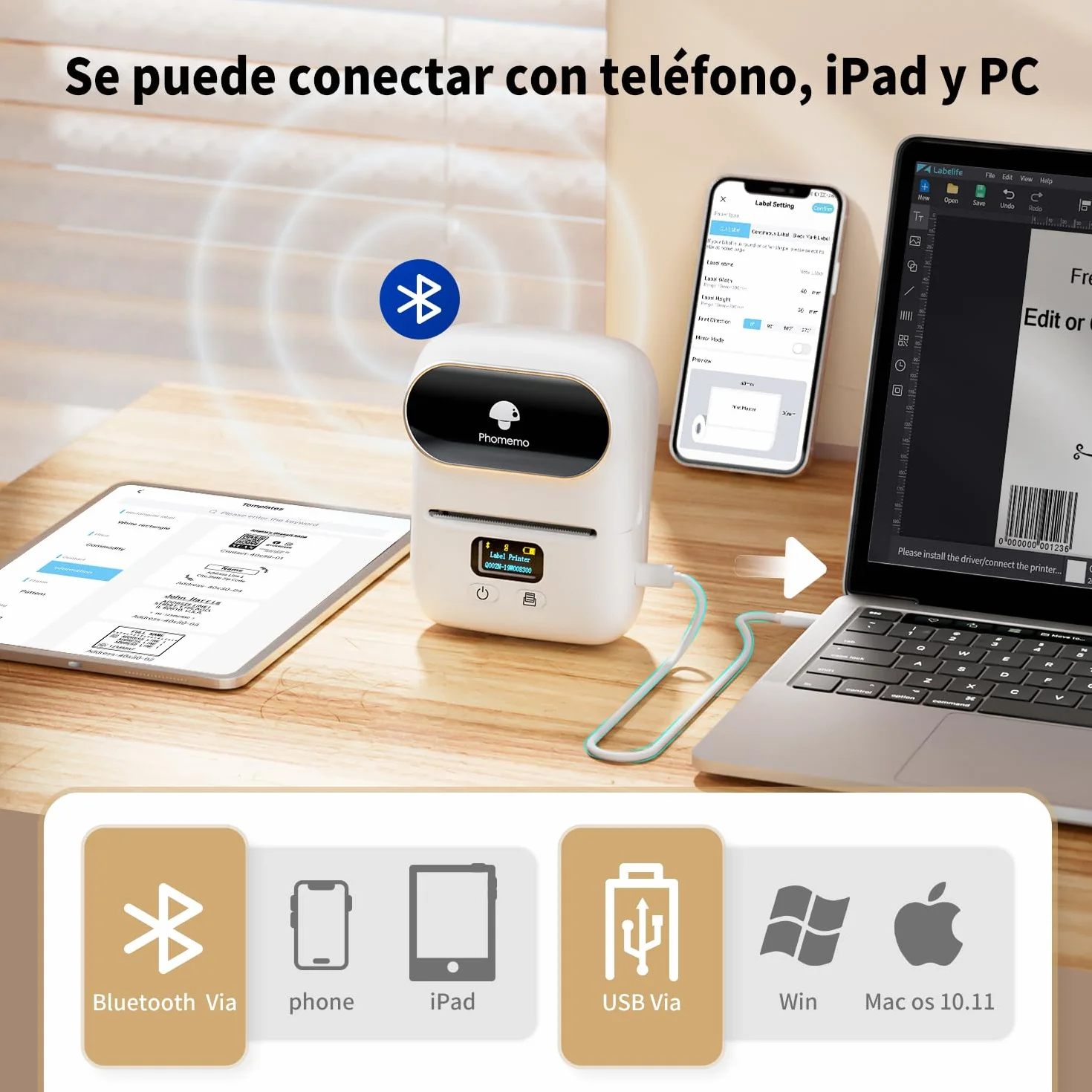 Phomemo M110 drukarka etykiet Bluetooth przenośna biała