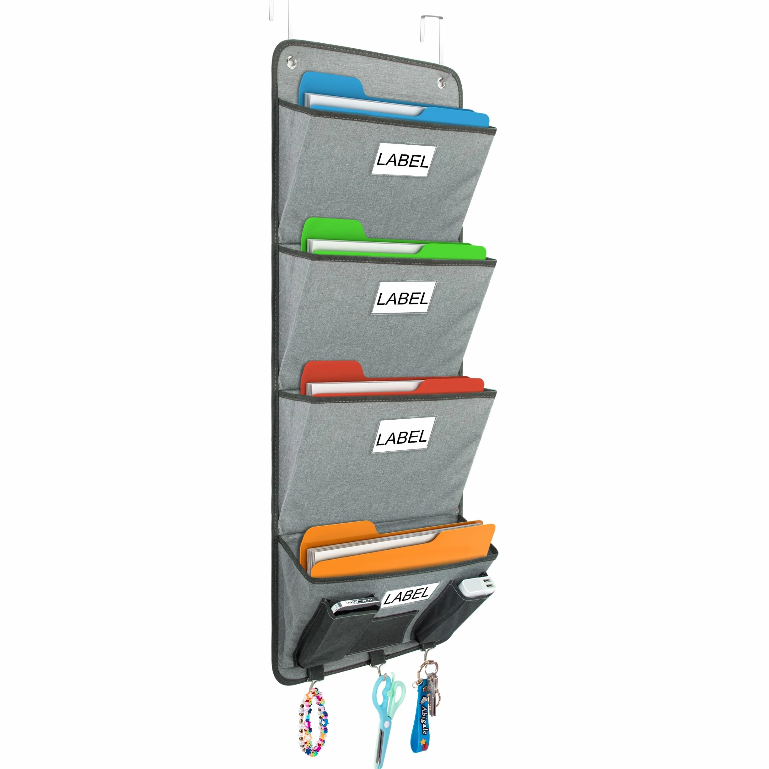 Wiszący organizer biurowy na ścianę z 4 dużymi kieszeniami, uchwyt na gazety, wiszący schemat do przechowywania, kaskadowy organizer ścienny do biura, szkoły, domu (szary)