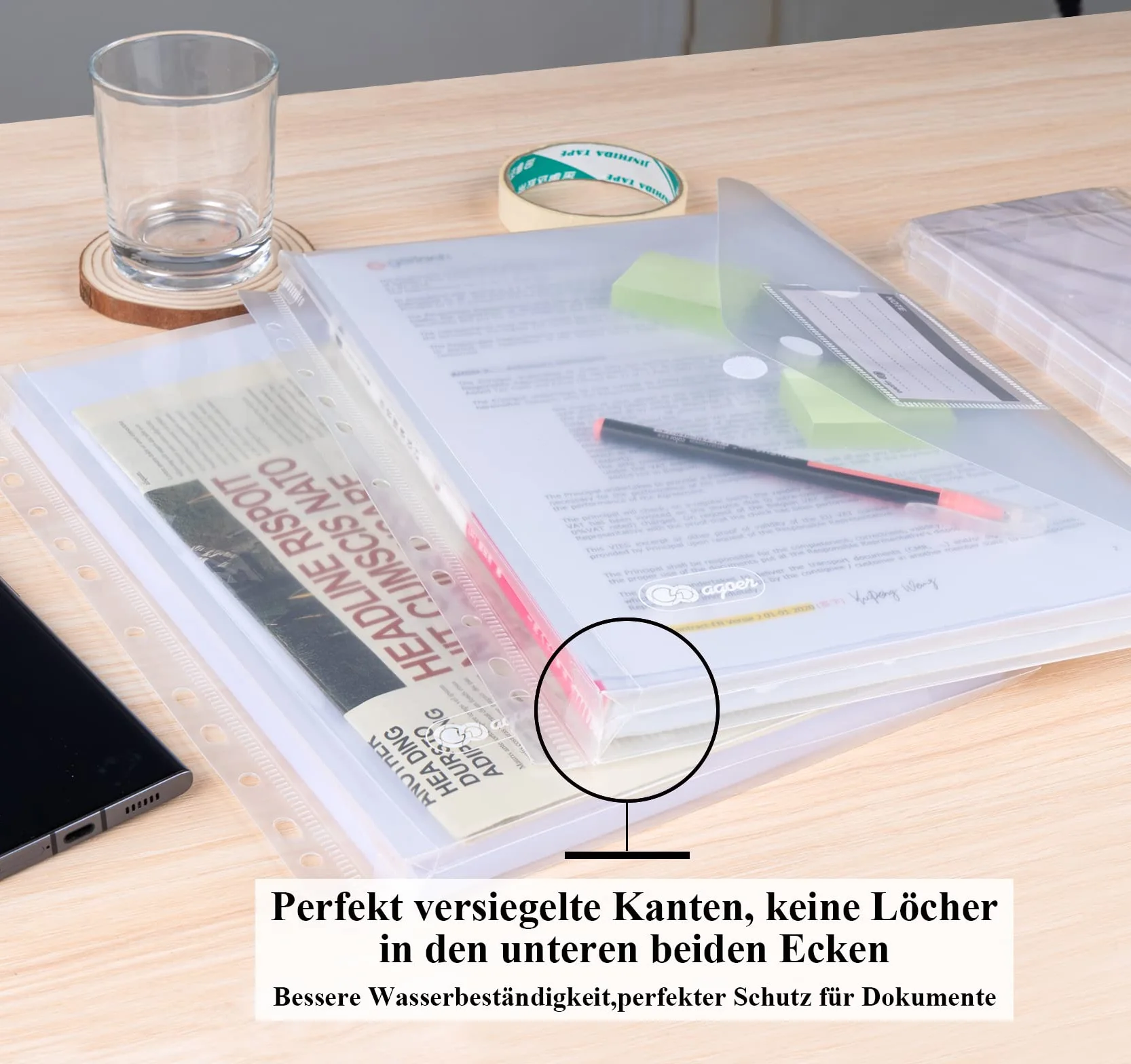 Teczka na dokumenty A4, zapięcie na rzepy, 24 sztuki – trójwymiarowa teczka na dokumenty, mieści 270 arkuszy papieru, teczka A4 z 11 otworami do segregatora i kieszenią na etykiety do organizacji